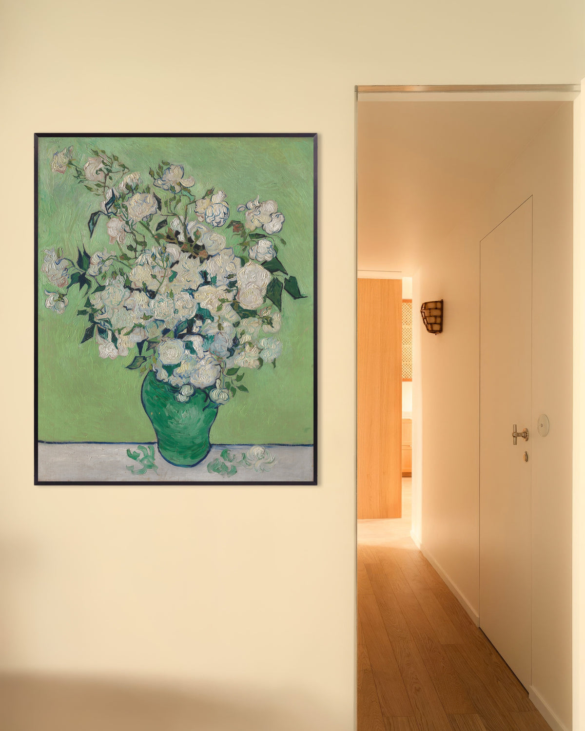 Poster di Vaso con rose (1890) di Vincent van Gogh, con cornice in metallo
