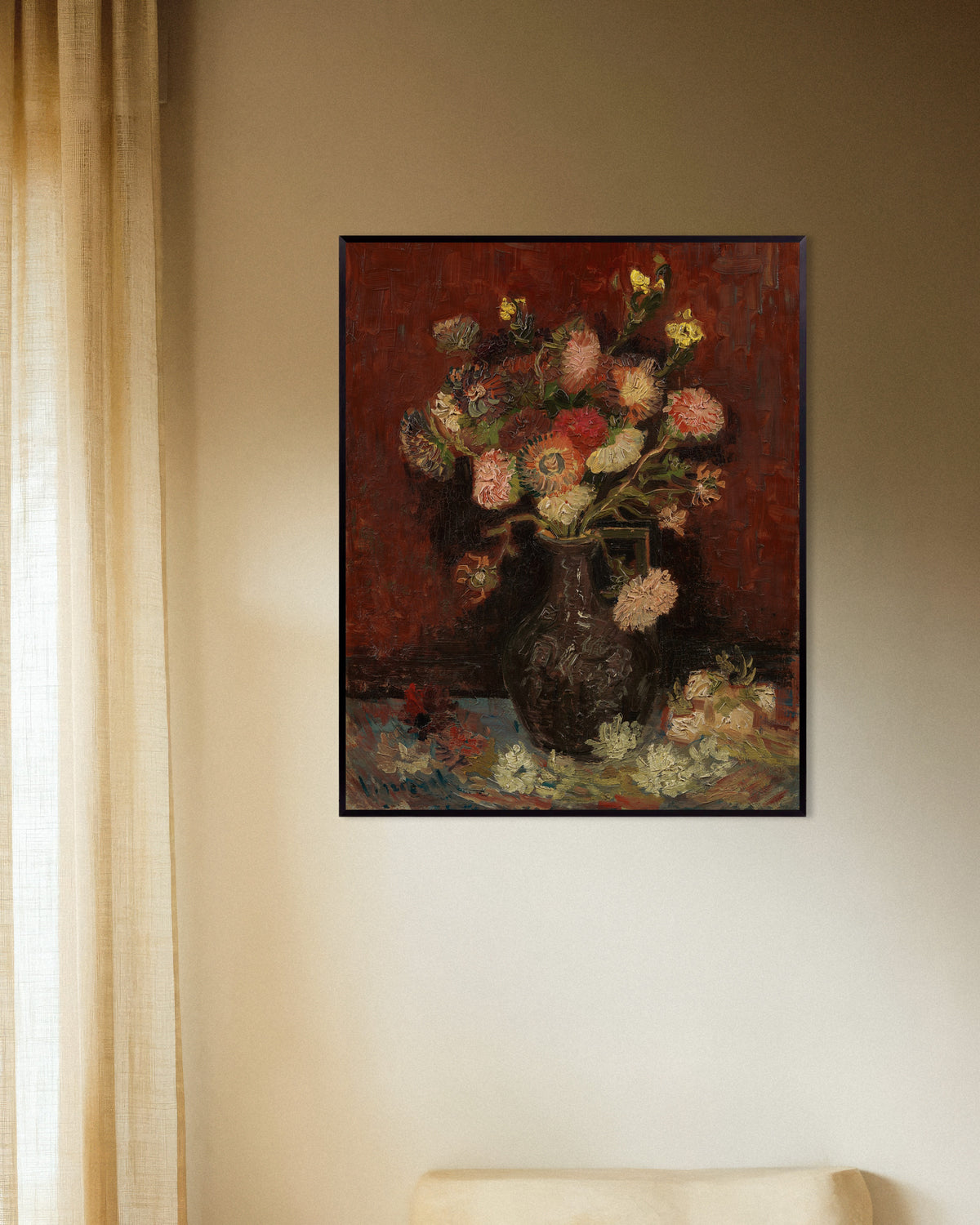 Poster di Vaso con astri cinesi e gladioli (1886) di Vincent van Gogh, con cornice in metallo