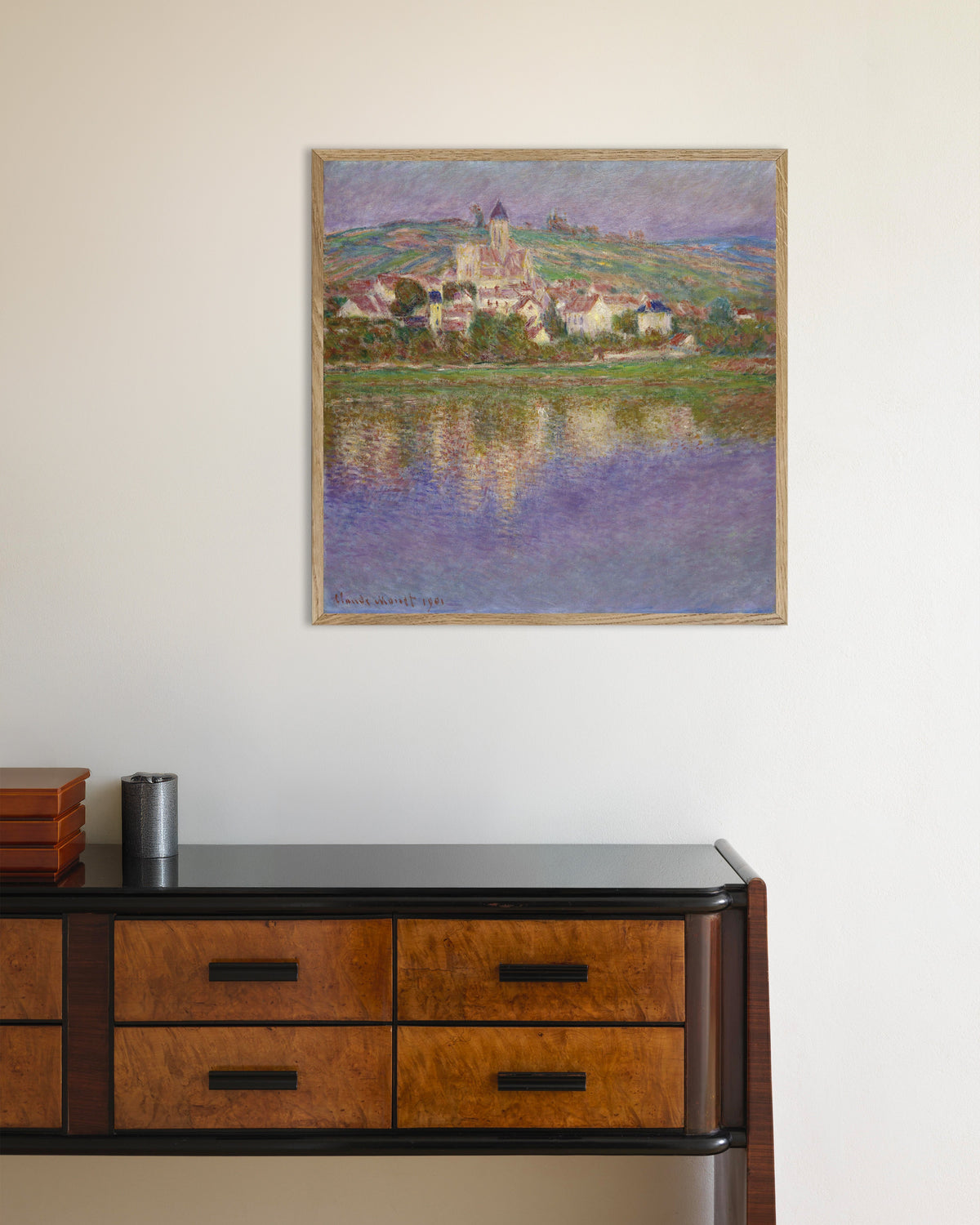 Poster Vétheuil (1901) di Claude Monet con cornice in legno naturale