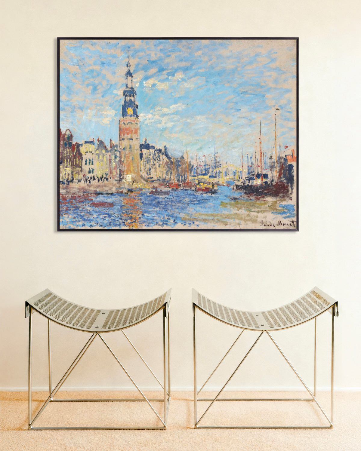 Poster Veduta della Montelbaanstoren, Amsterdam (1874) di Claude Monet con cornice in metallo