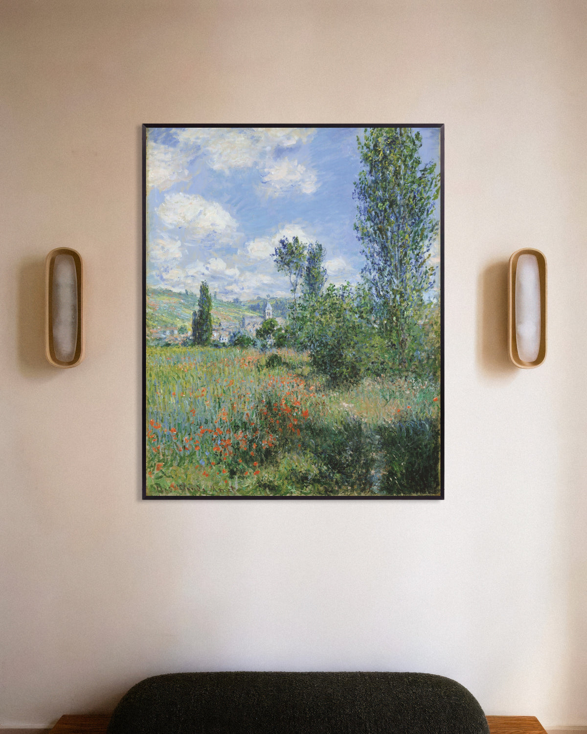 Poster Veduta di Vétheuil (1880) di Claude Monet con cornice in metallo