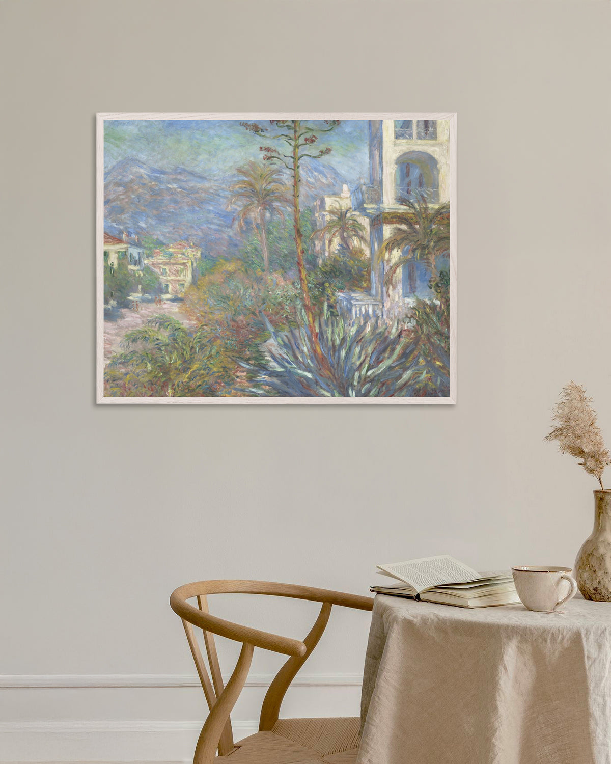 Poster Ville a Bordighera (1884) di Claude Monet con cornice in legno bianco