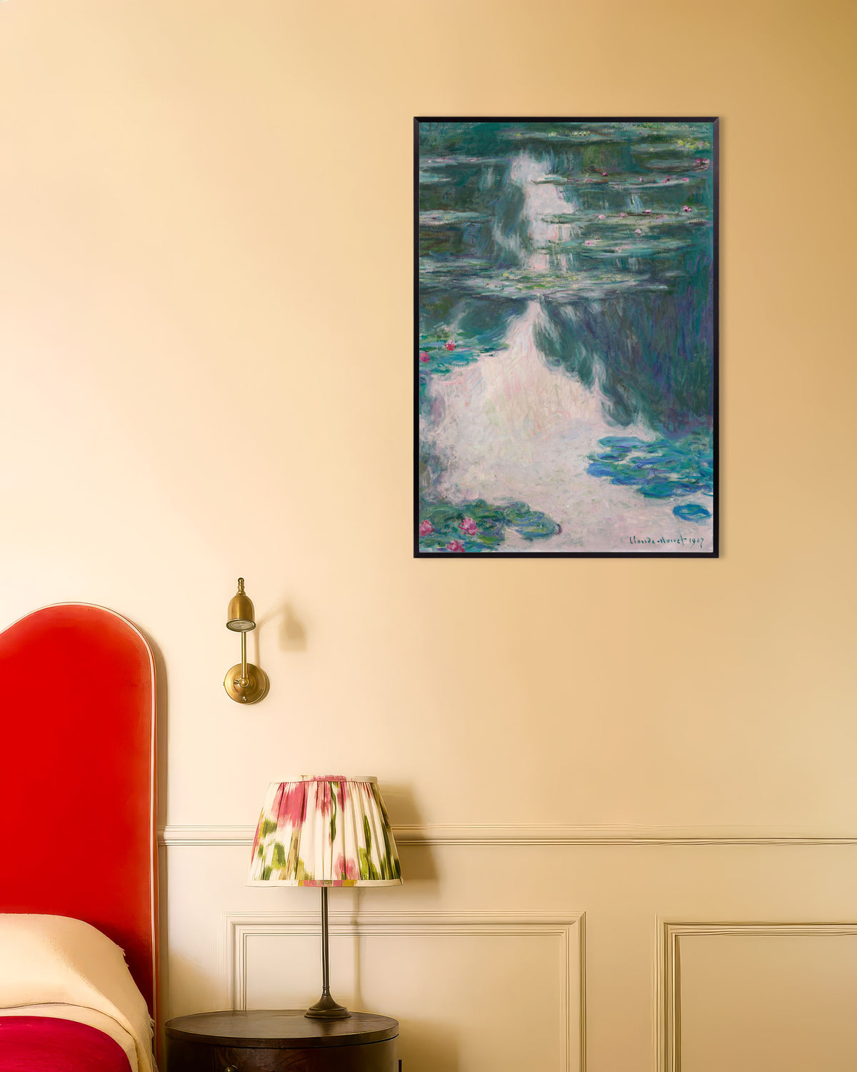 Poster Ninfee, tempo grigio (1907) di Claude Monet con cornice in metallo