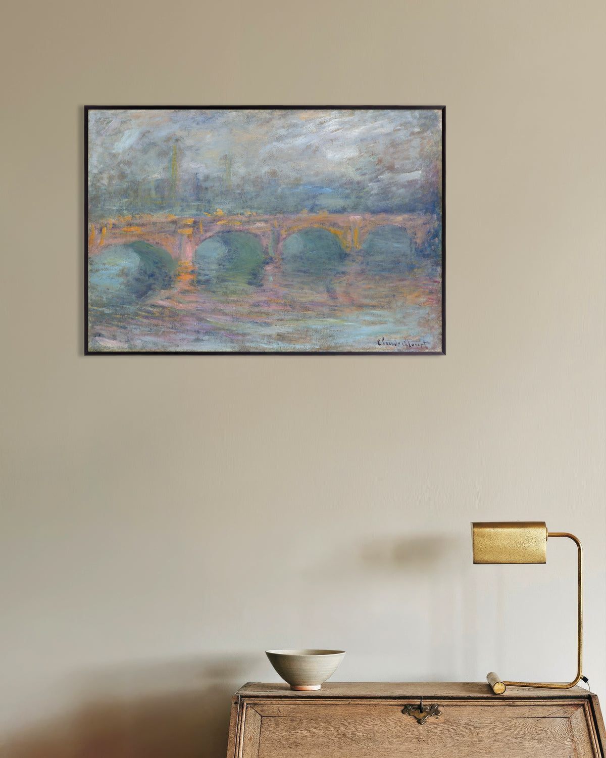 Poster Il ponte di Waterloo, Londra, al tramonto (1904) di Claude Monet con cornice in metallo