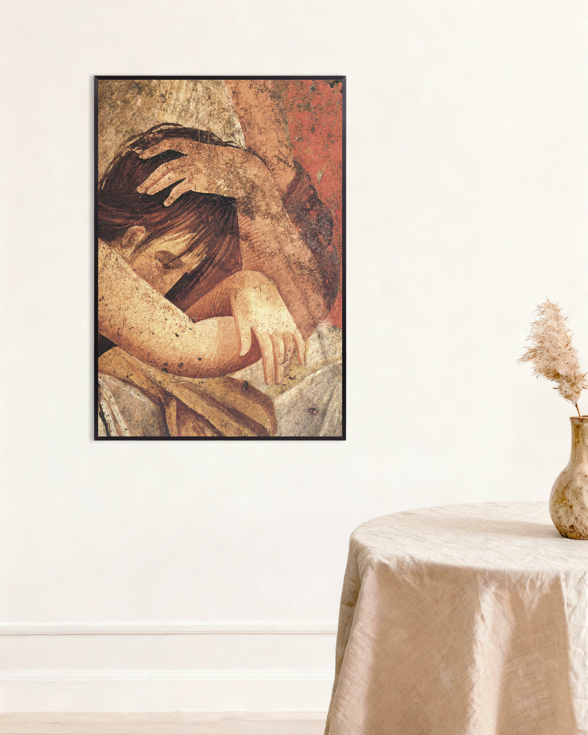 Poster del dettaglio d'affresco dell'iniziata consolata, Villa dei Misteri con cornice in metallo nero