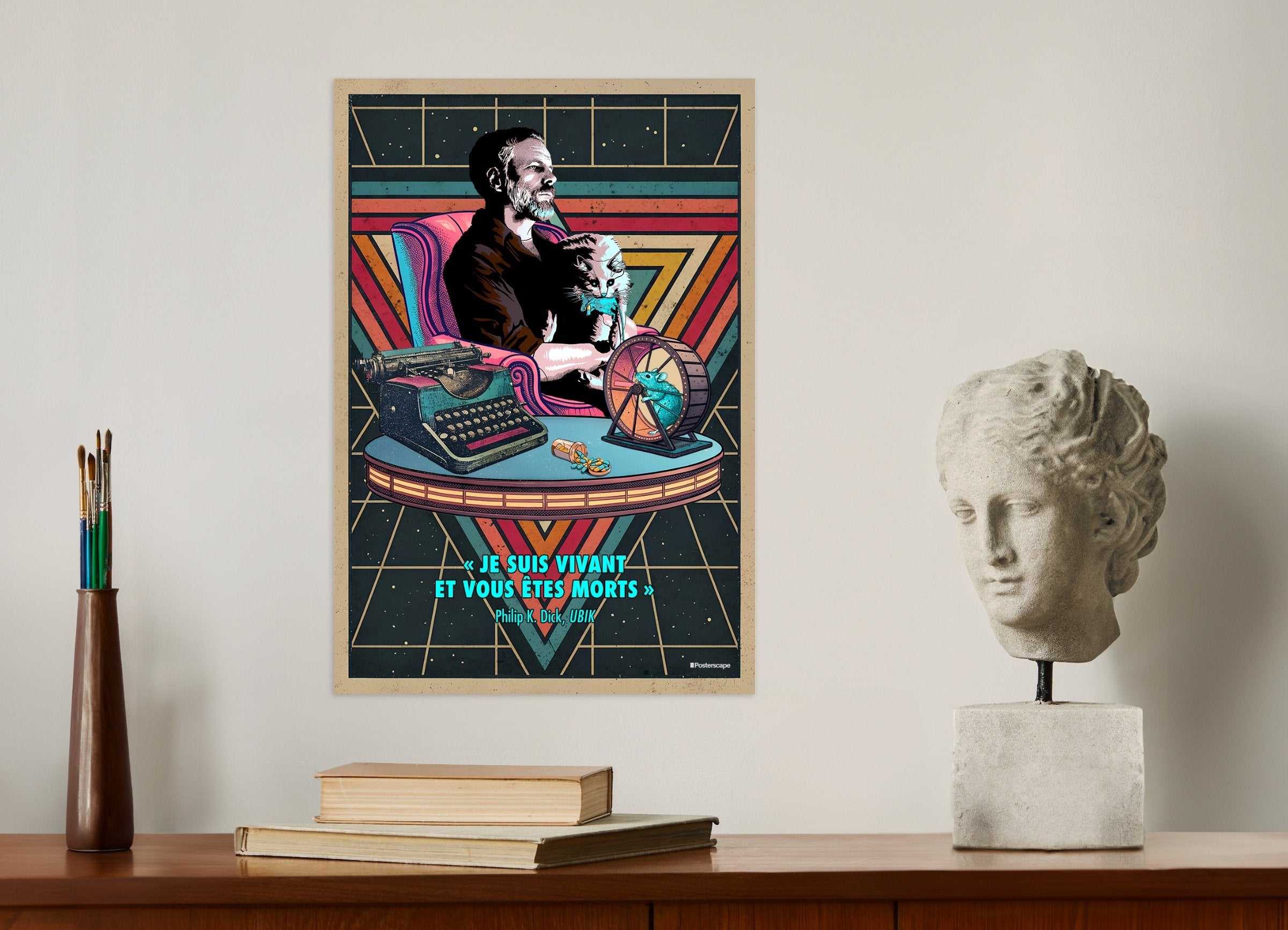 Stampa con citazione di Philip K. Dick - "Sono vivo e tu sei morto" - Poster Sci-Fi retrò