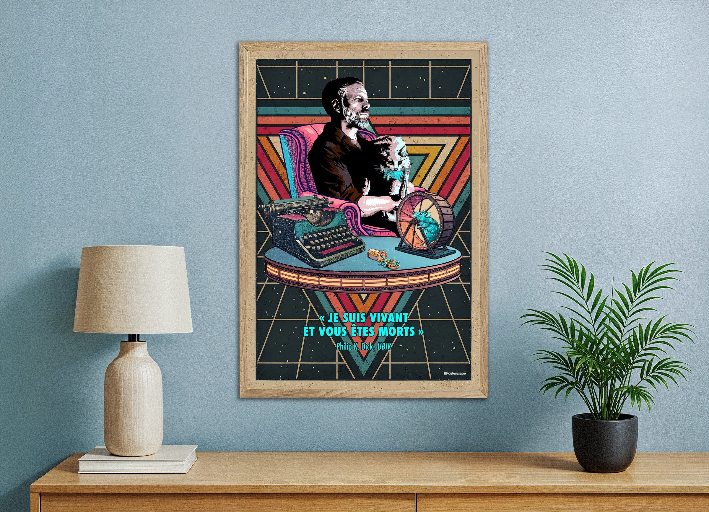 Stampa con citazione di Philip K. Dick - "Sono vivo e tu sei morto" - Poster Sci-Fi retrò