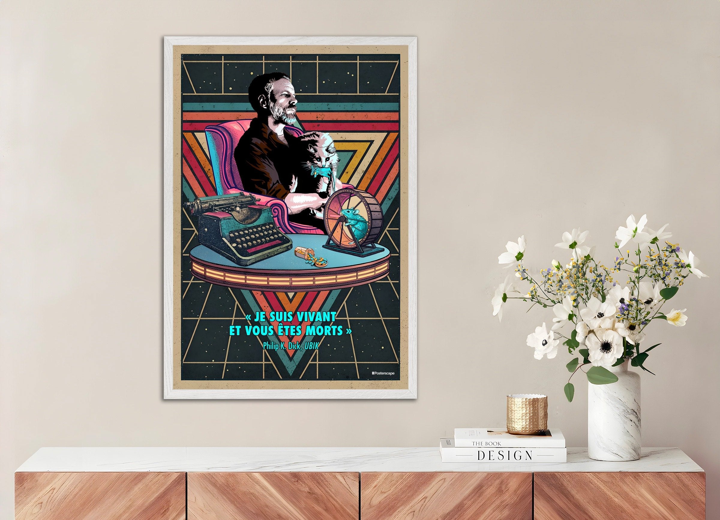 Stampa con citazione di Philip K. Dick - "Sono vivo e tu sei morto" - Poster Sci-Fi retrò