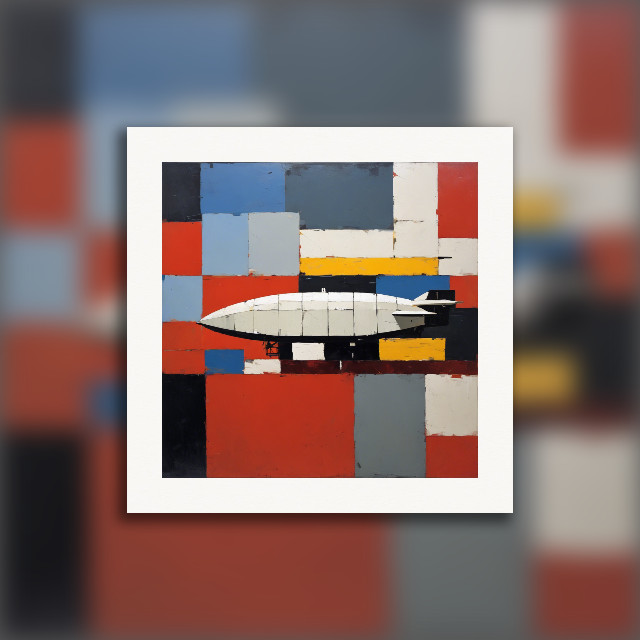 Astrazione figurativa, forme geometriche spesse e testurizzate, un dirigibile - Poster