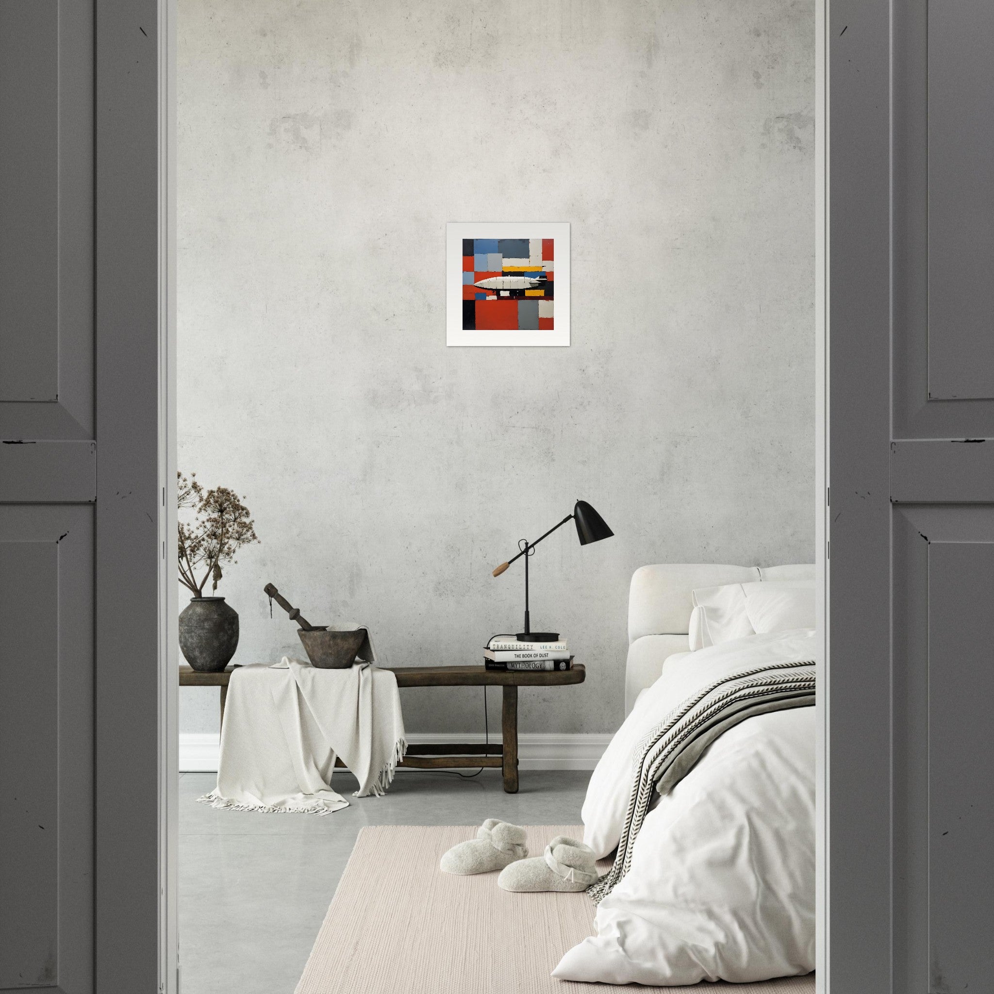 Astrazione figurativa, forme geometriche spesse e testurizzate, un dirigibile - Poster