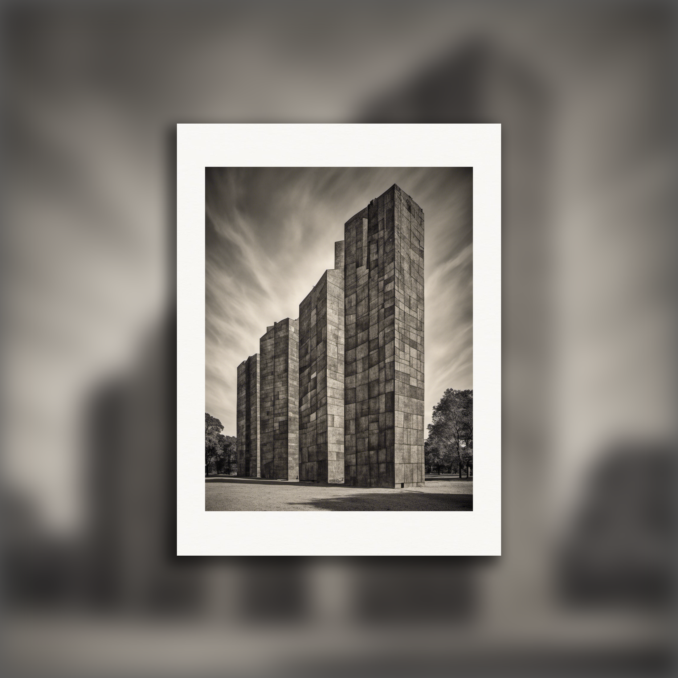 Composizioni astratte con forme fantasiose, edifici brutalisti - Poster