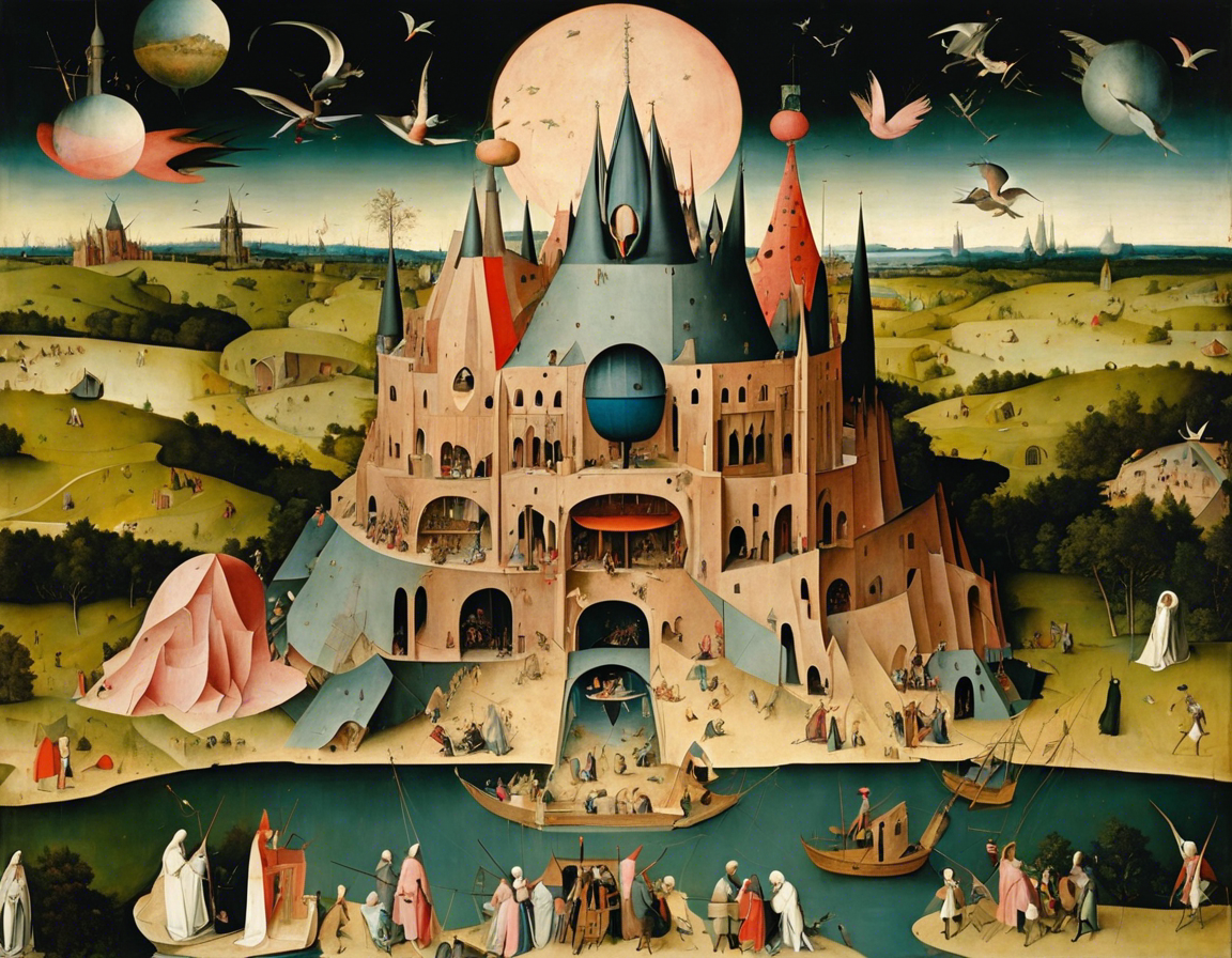 Allegorie morali e visioni caotiche del paradiso e dell'inferno, architettura brutalista - Poster