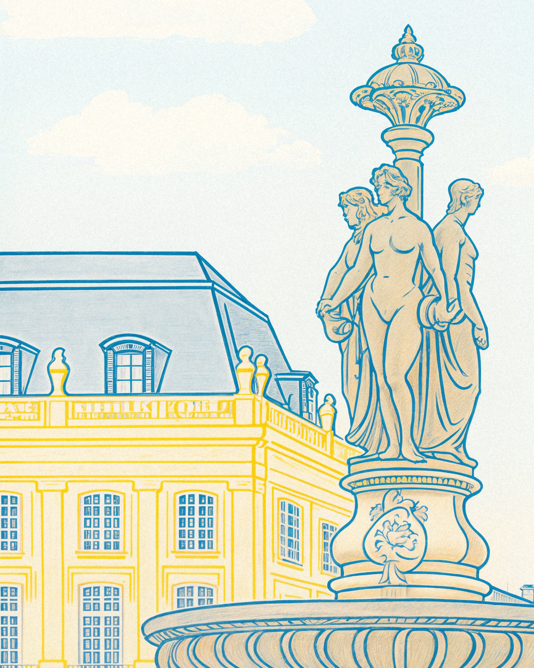 Poster Bordeaux – Stampa d'Arte Place de la Bourse e Fontana in Pastelli Sofisticati
