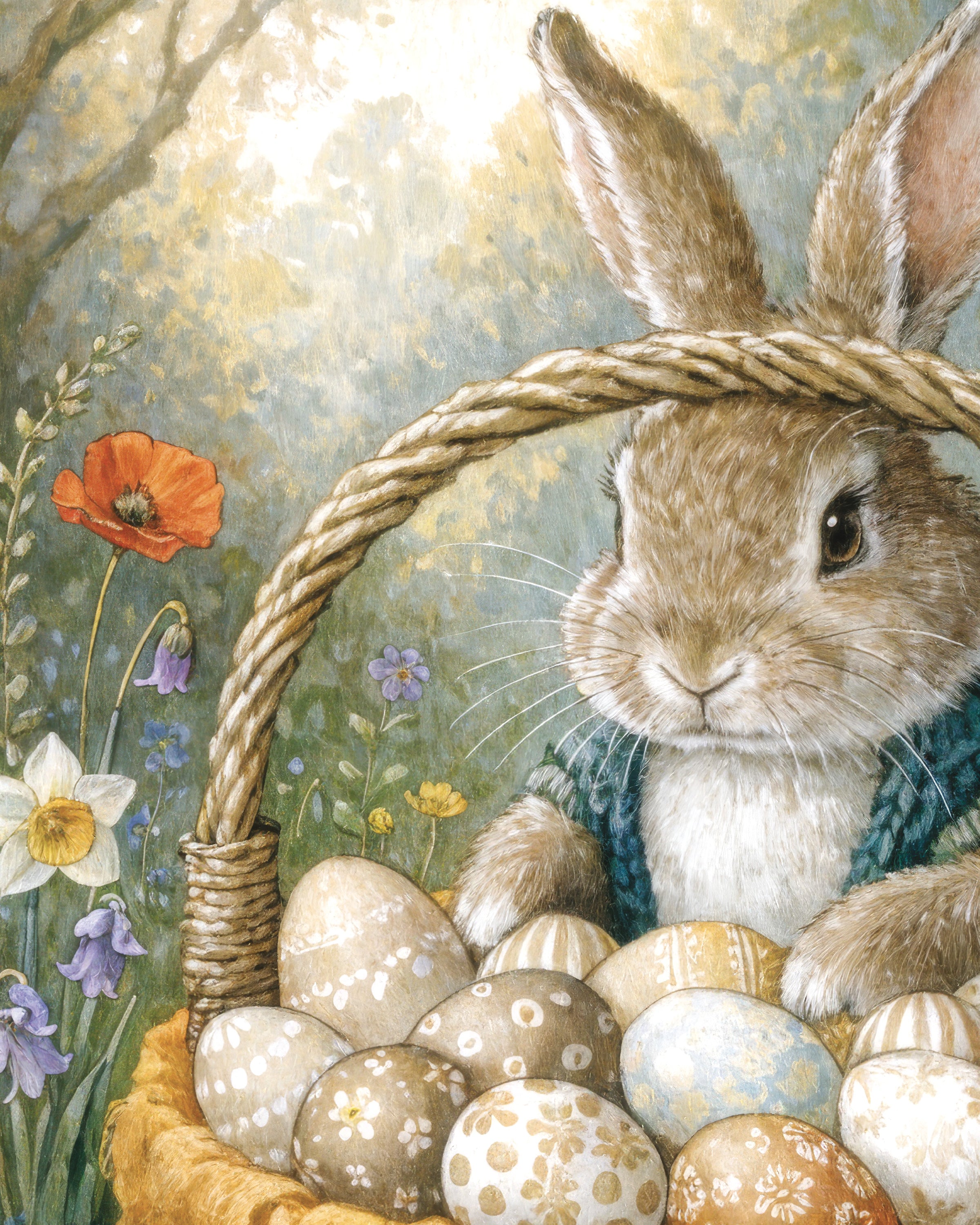 Poster del Coniglio di Pasqua con Cesto di Uova Dipinte