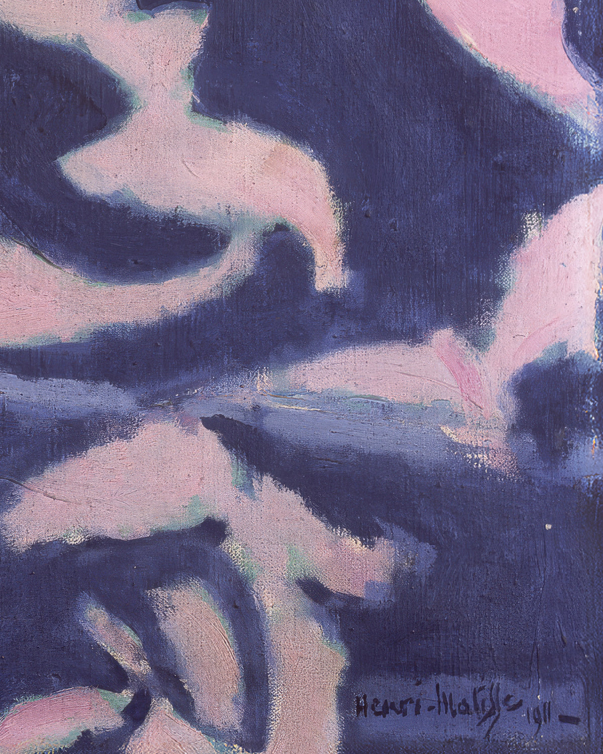 Dipinto di Henri Matisse del 1911, con pennellate espressive blu navy intenso e rosa tenue, e la firma dell’artista e l’anno «1911» nell’angolo in basso a destra.