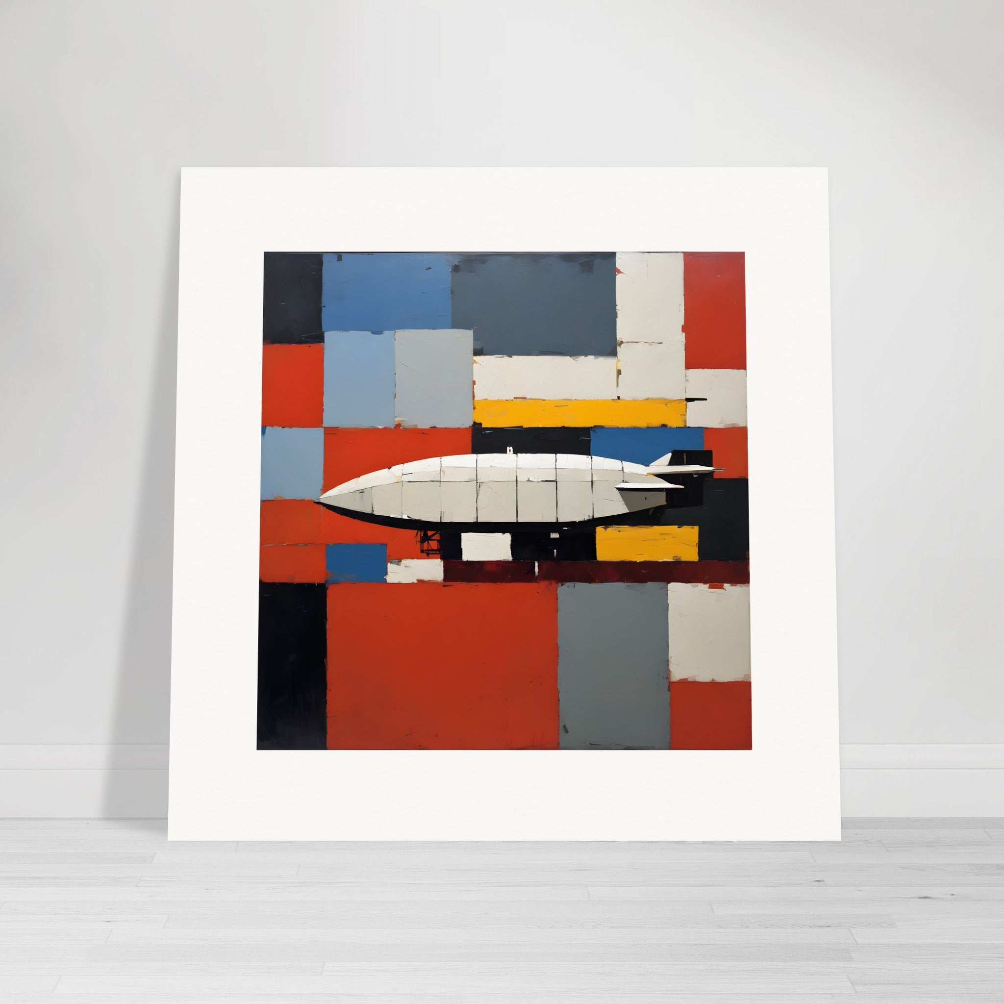 Astrazione figurativa, forme geometriche spesse e testurizzate, un dirigibile - Poster