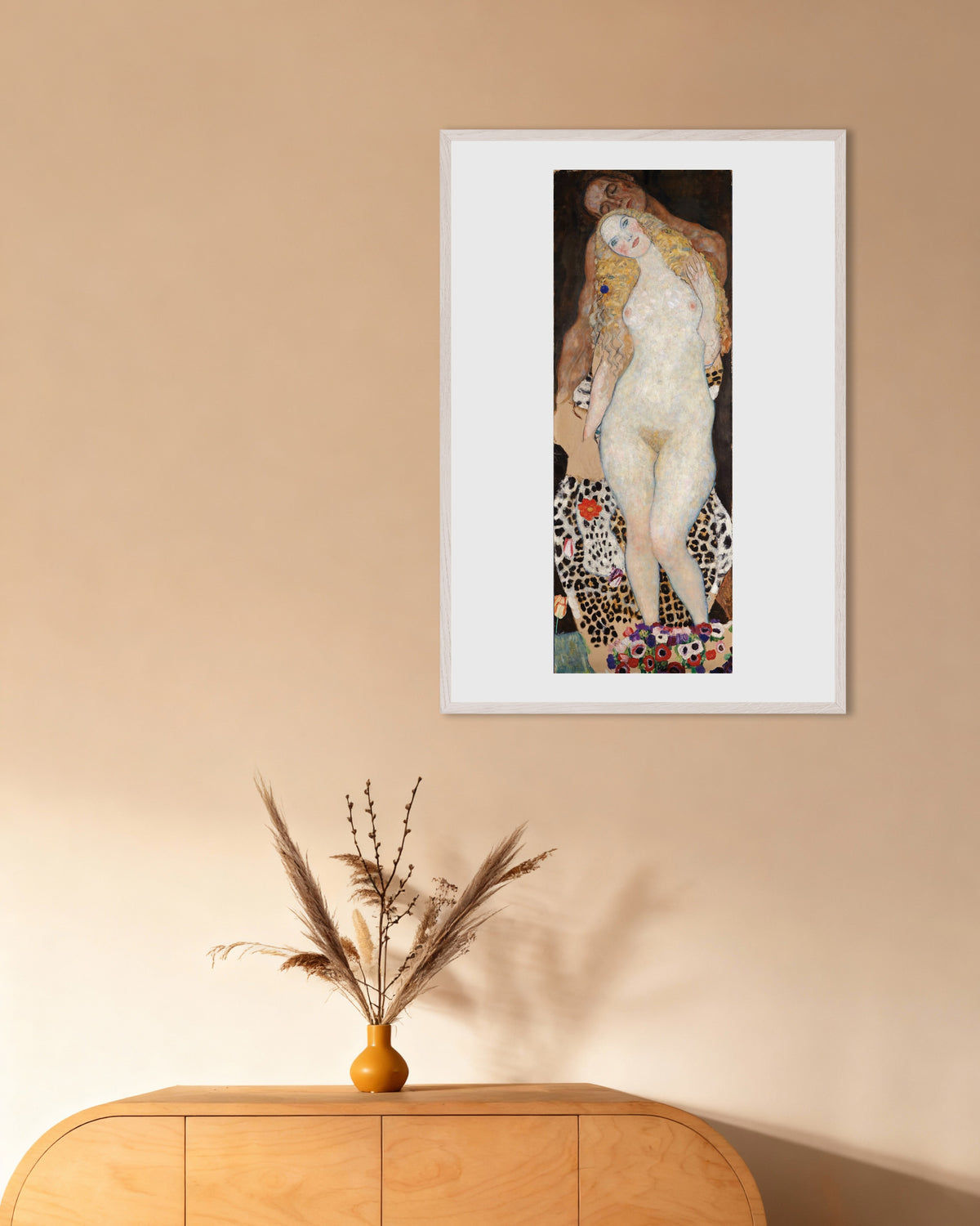 Poster Adamo ed Eva (1917–1918) di Gustav Klimt con cornice in legno bianco