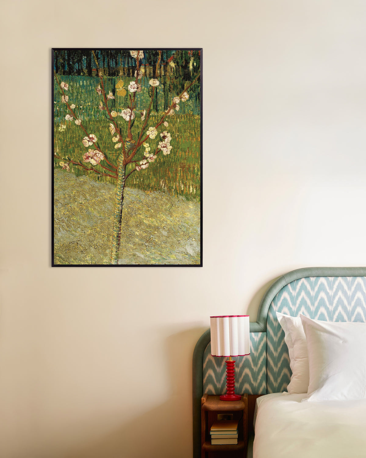Poster di Mandorlo in fiore (1888) di Vincent van Gogh, con cornice in metallo