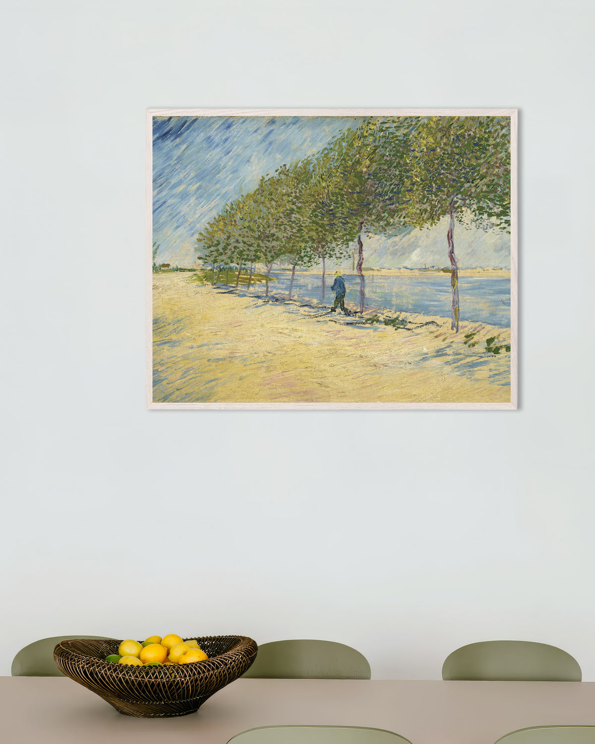 Poster di Lungo la Senna (1887) di Vincent van Gogh, con cornice in legno bianco