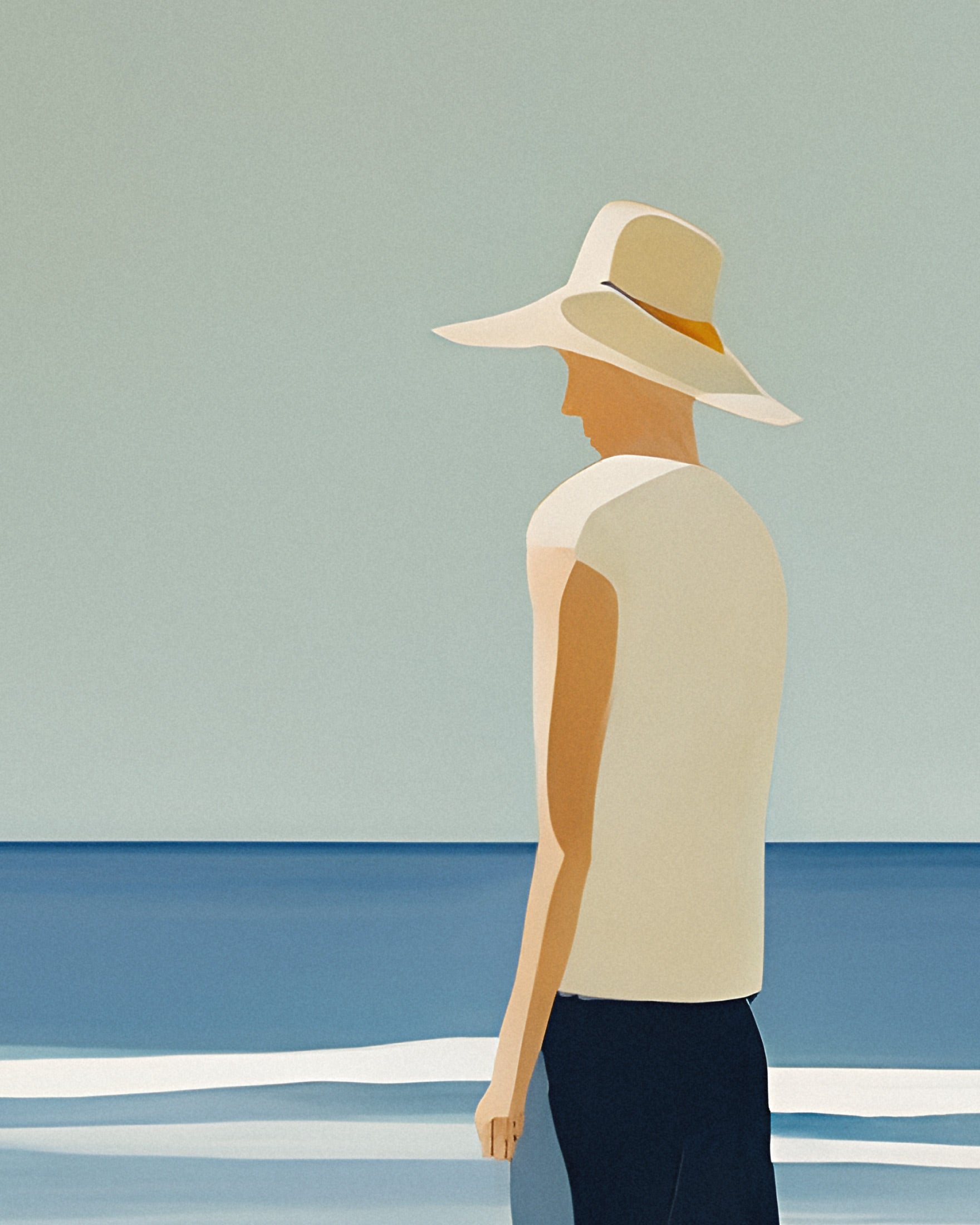 André in spiaggia, ritratto - Stampe d'arte costiera minimalista