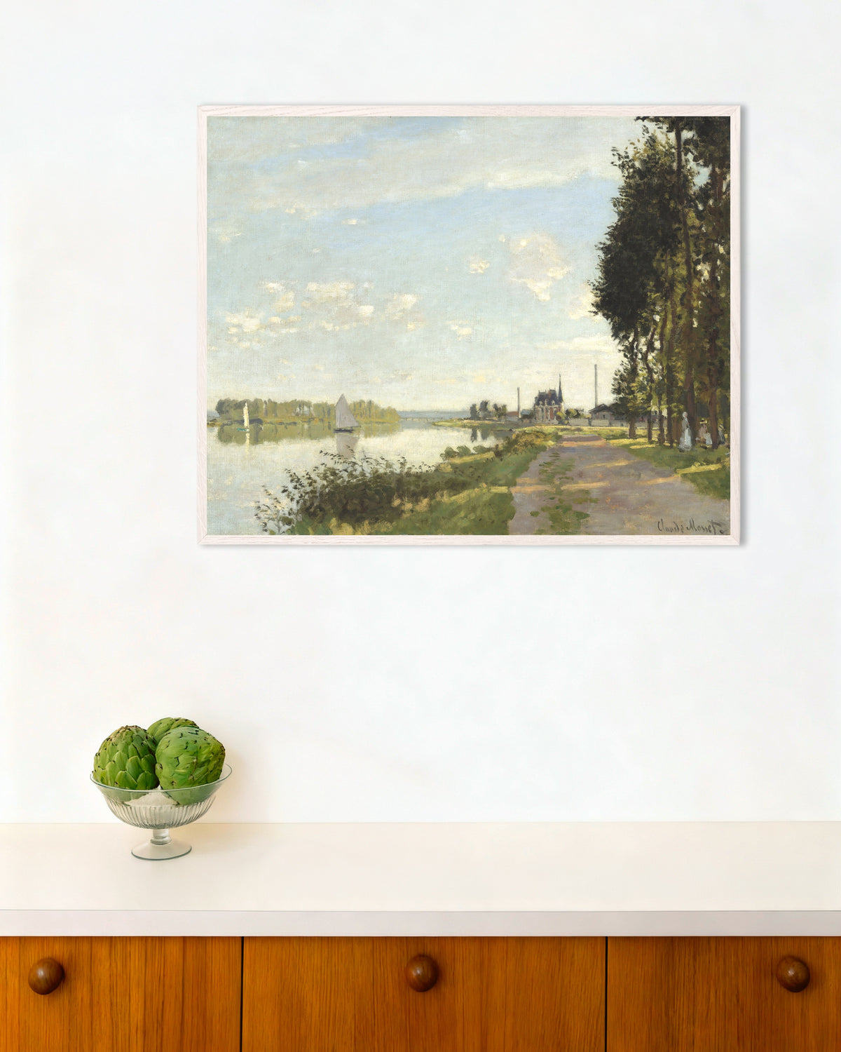 Poster Argenteuil (circa 1872) di Claude Monet con cornice in legno bianco