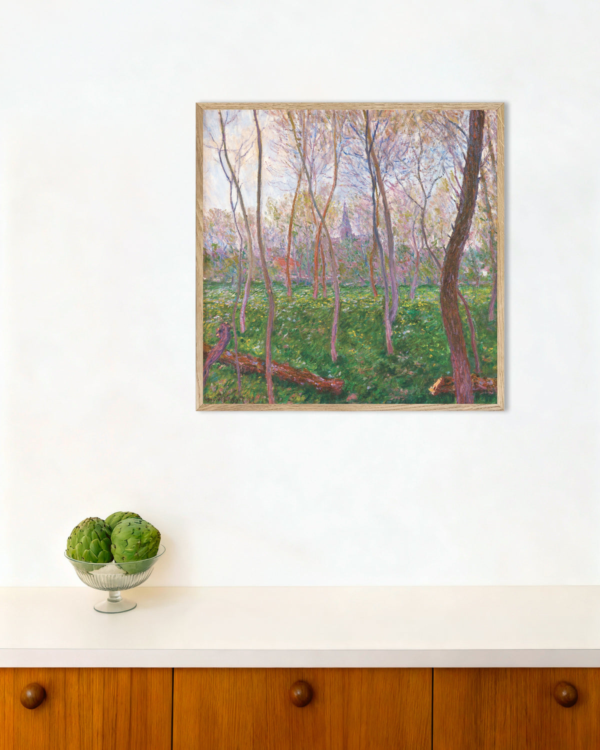 Poster Bennecourt (1887) di Claude Monet con cornice in legno naturale