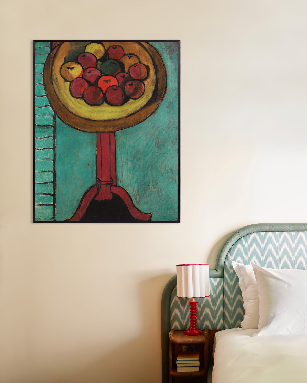 Poster di Ciotola di mele su un tavolo (1916) di Henri Matisse, con cornice in metallo