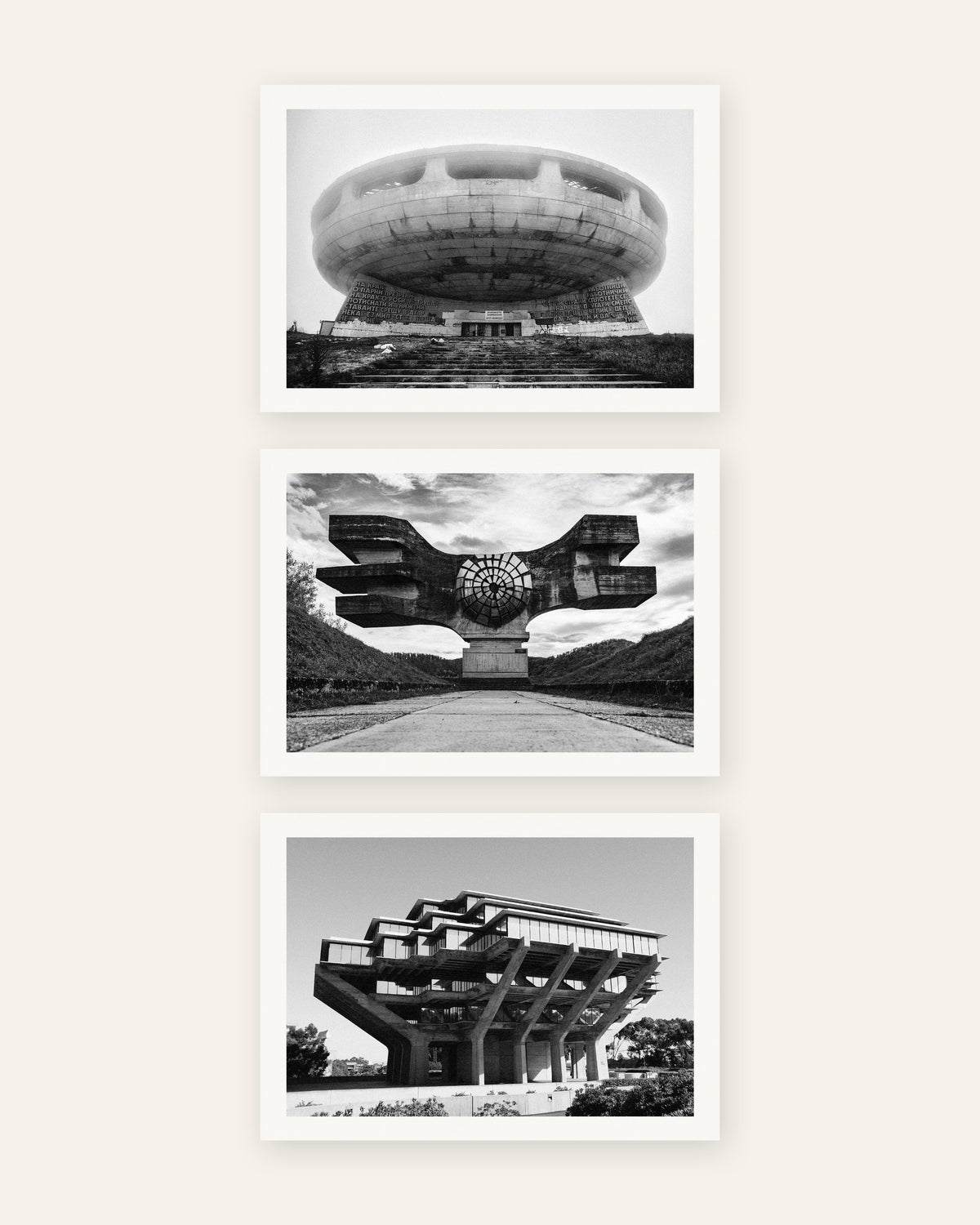 Poster brutalisti, set da 3: monumenti di cemento, senza cornice