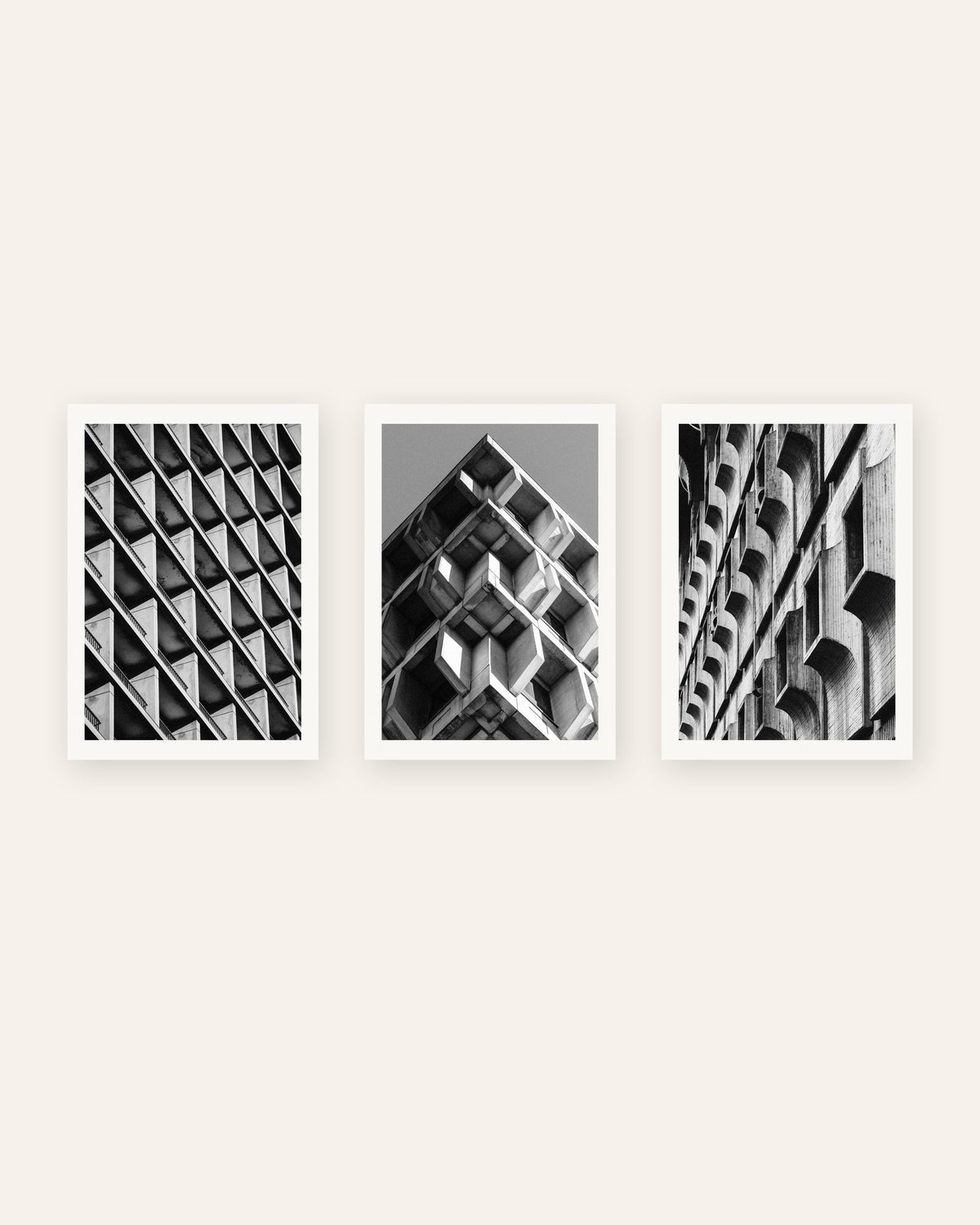 Poster brutalisti, set da 3: motivi di cemento, senza cornice