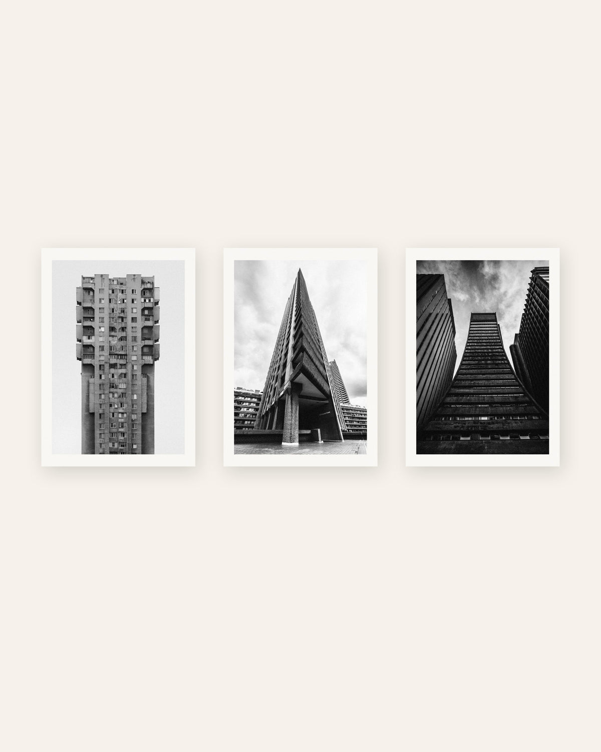 Poster brutalisti, set da 3: torri di cemento, senza cornice