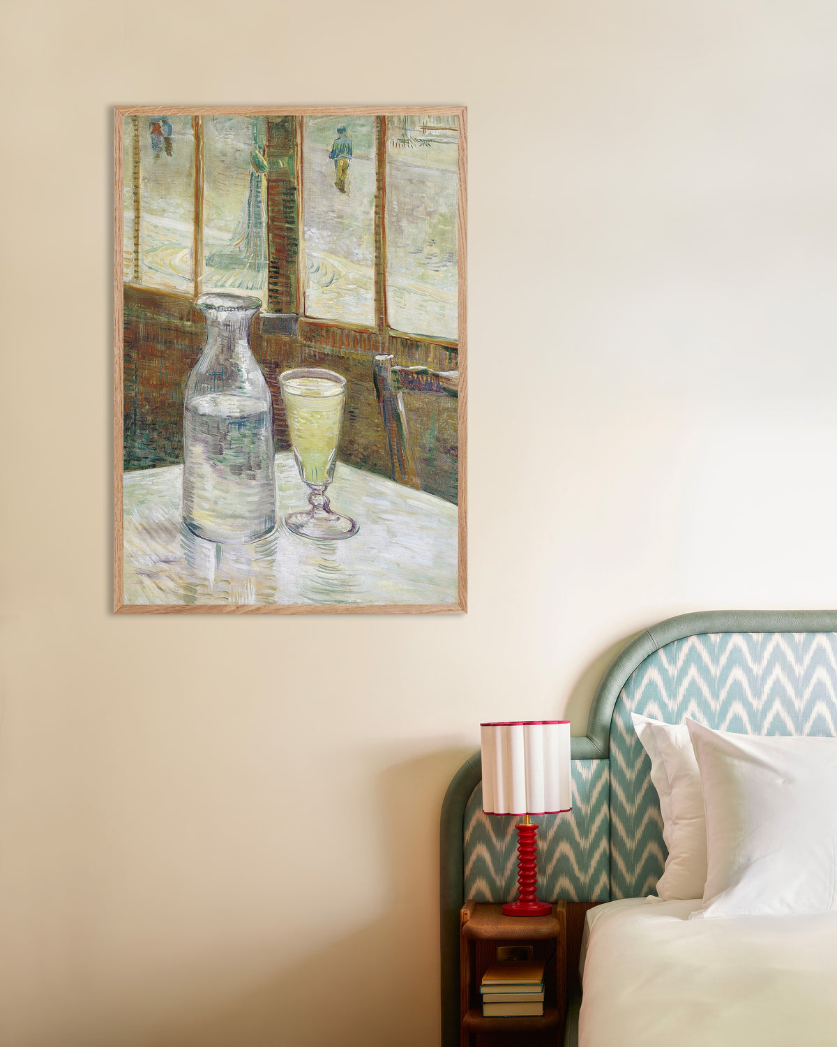 Poster di Tavolino di caffè con assenzio (1887) di Vincent van Gogh, con cornice in legno naturale