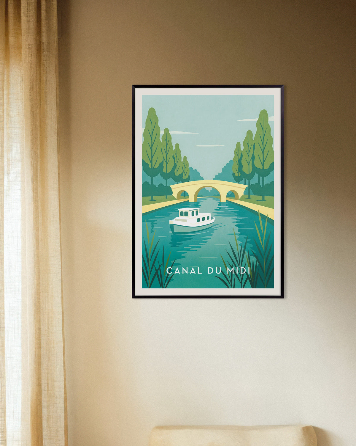 Poster di viaggio del Canal du Midi: la via d’acqua francese, con cornice in metallo