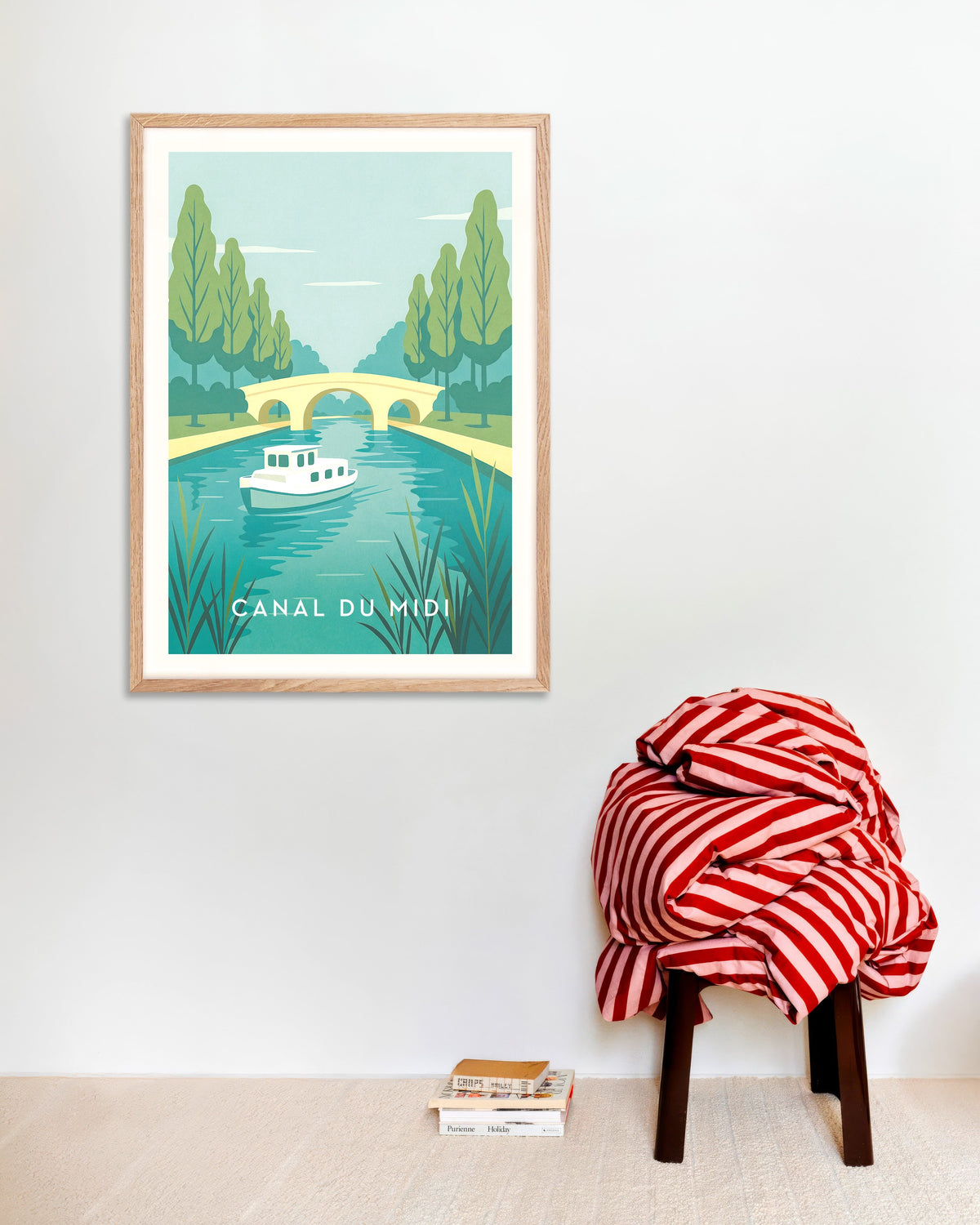 Poster di viaggio del Canal du Midi: la via d’acqua francese, con cornice in legno naturale