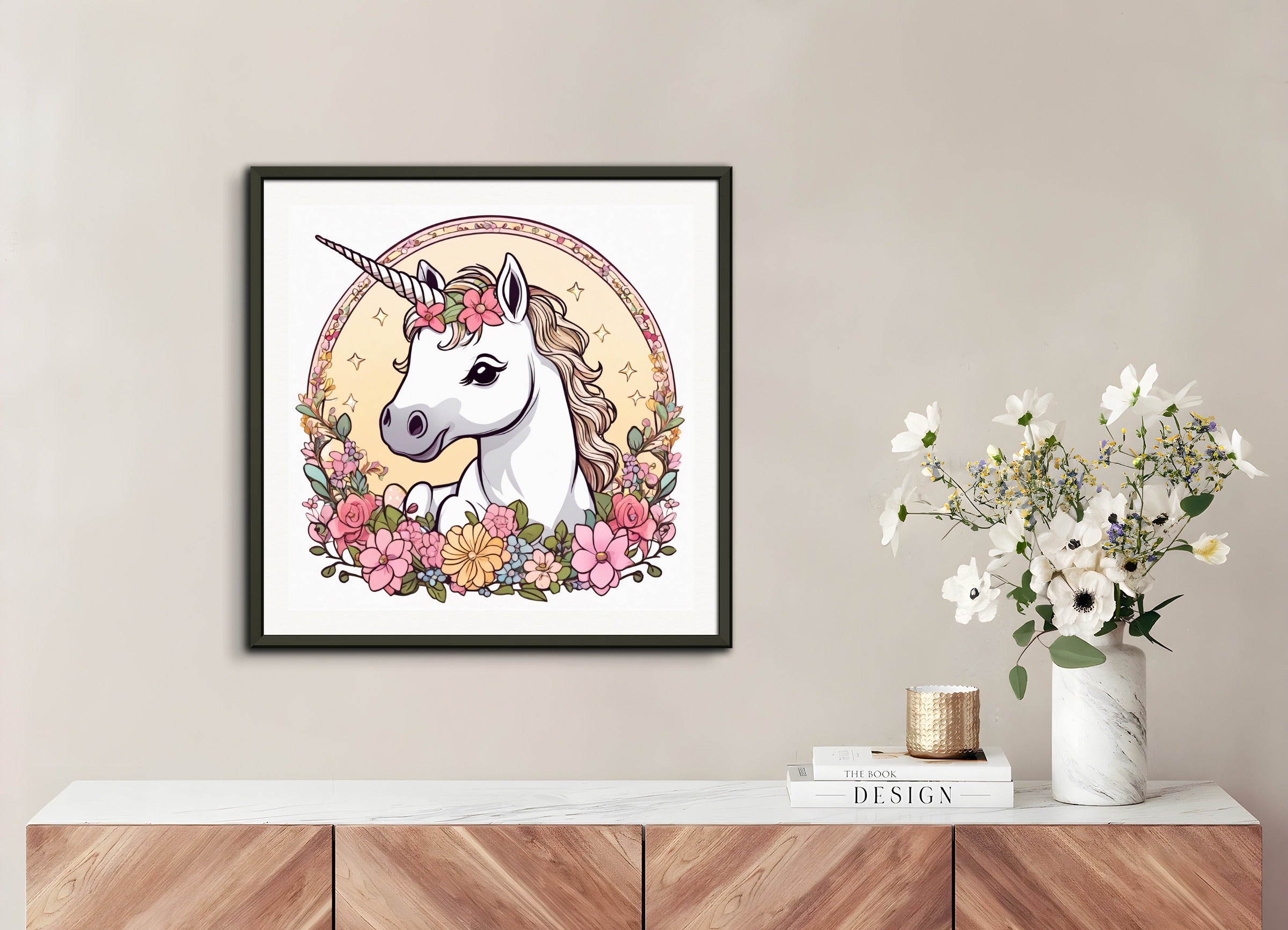 Poster with metal frame: , A baby cute unicorn