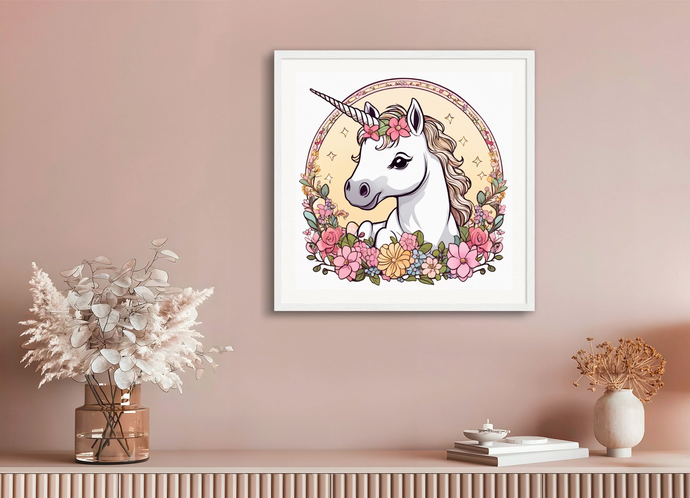Poster with wood frame: , A baby cute unicorn