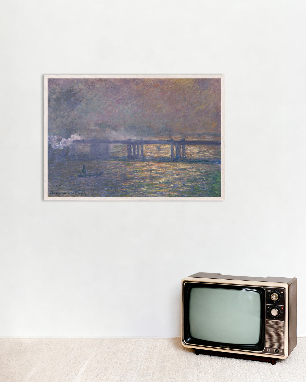 Poster Il ponte di Charing Cross (1903) di Claude Monet con cornice in legno bianco