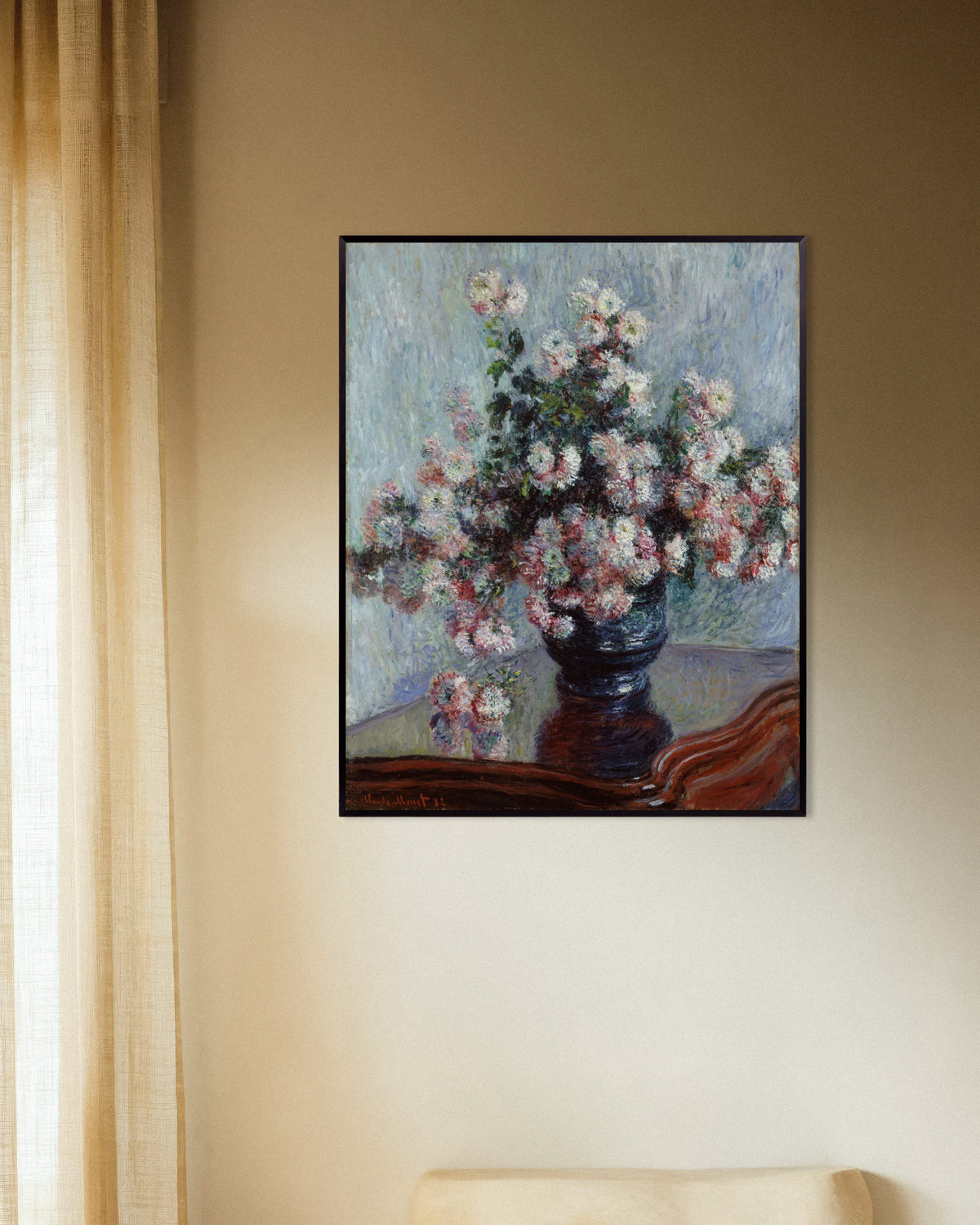 Poster Crisantemi (1882) di Claude Monet con cornice in metallo