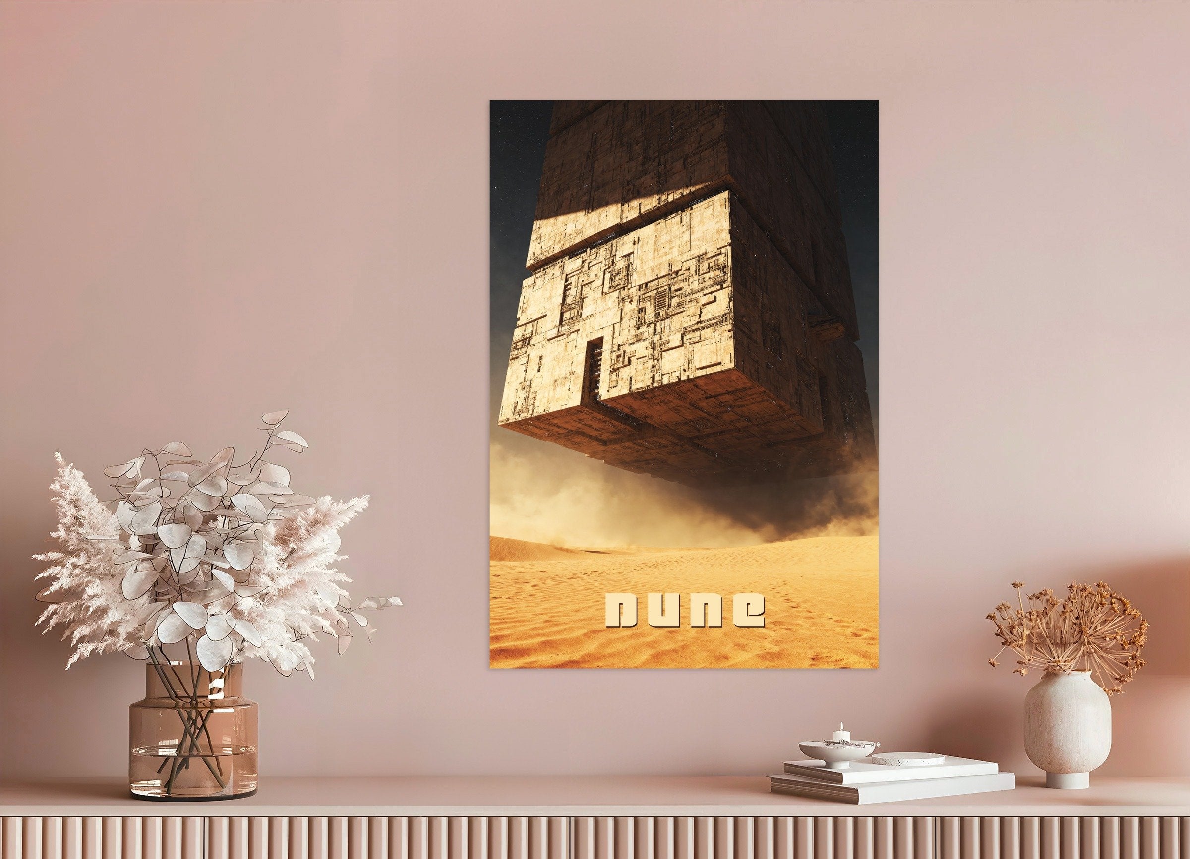 Poster of Colossal Desert Cube, Dune, Sci-Fi Megastructure Art Print