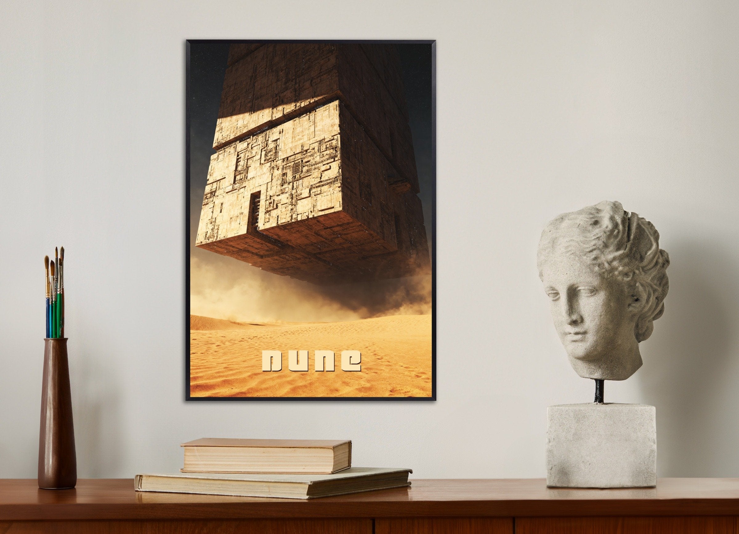 Poster of Colossal Desert Cube, Dune, Sci-Fi Megastructure Art Print, with metal frame