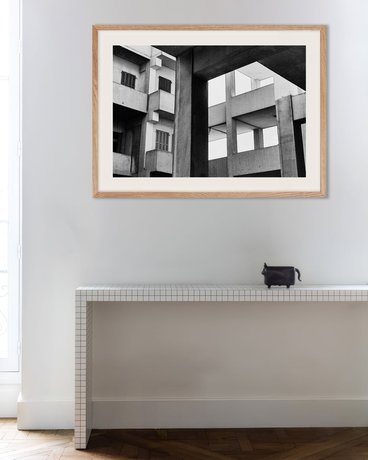 Poster «Cornici e persiane in cemento», con cornice in legno naturale