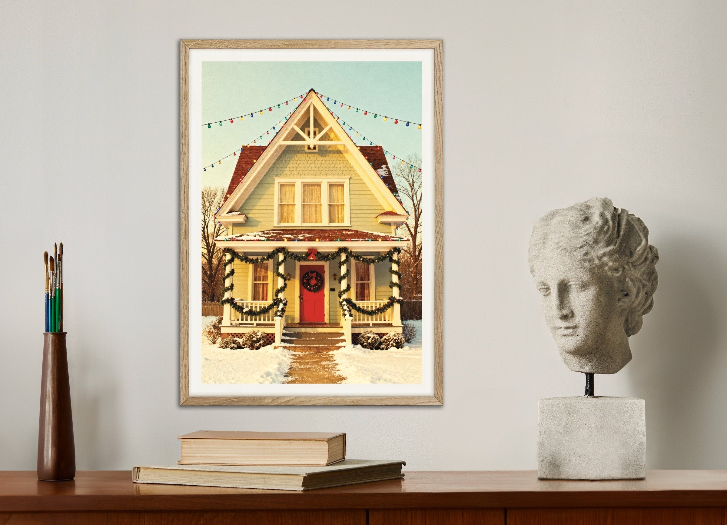 Poster of Cozy Christmas house poster, with natural wooden frame
