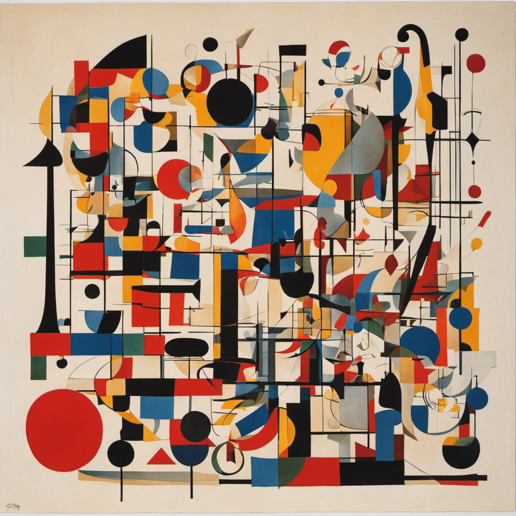 Linee e figure geometriche con forme fluttuanti, arte astratta giocosa - Poster