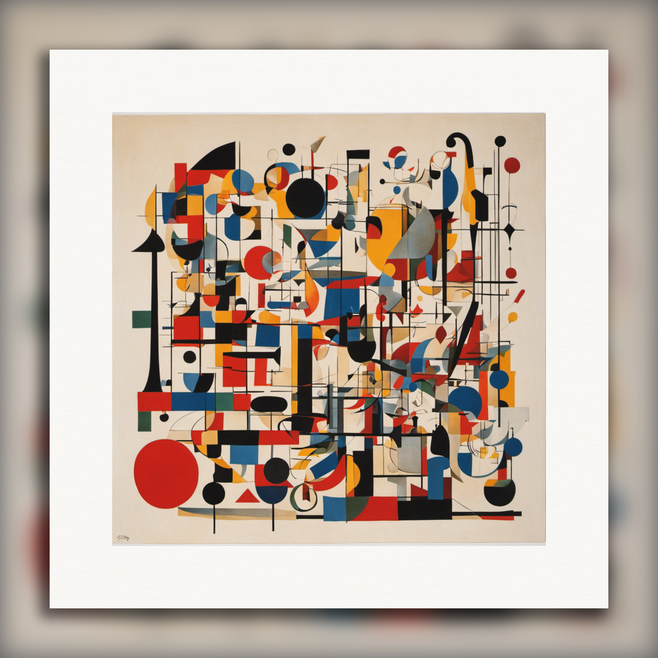 Linee e figure geometriche con forme fluttuanti, arte astratta giocosa - Poster