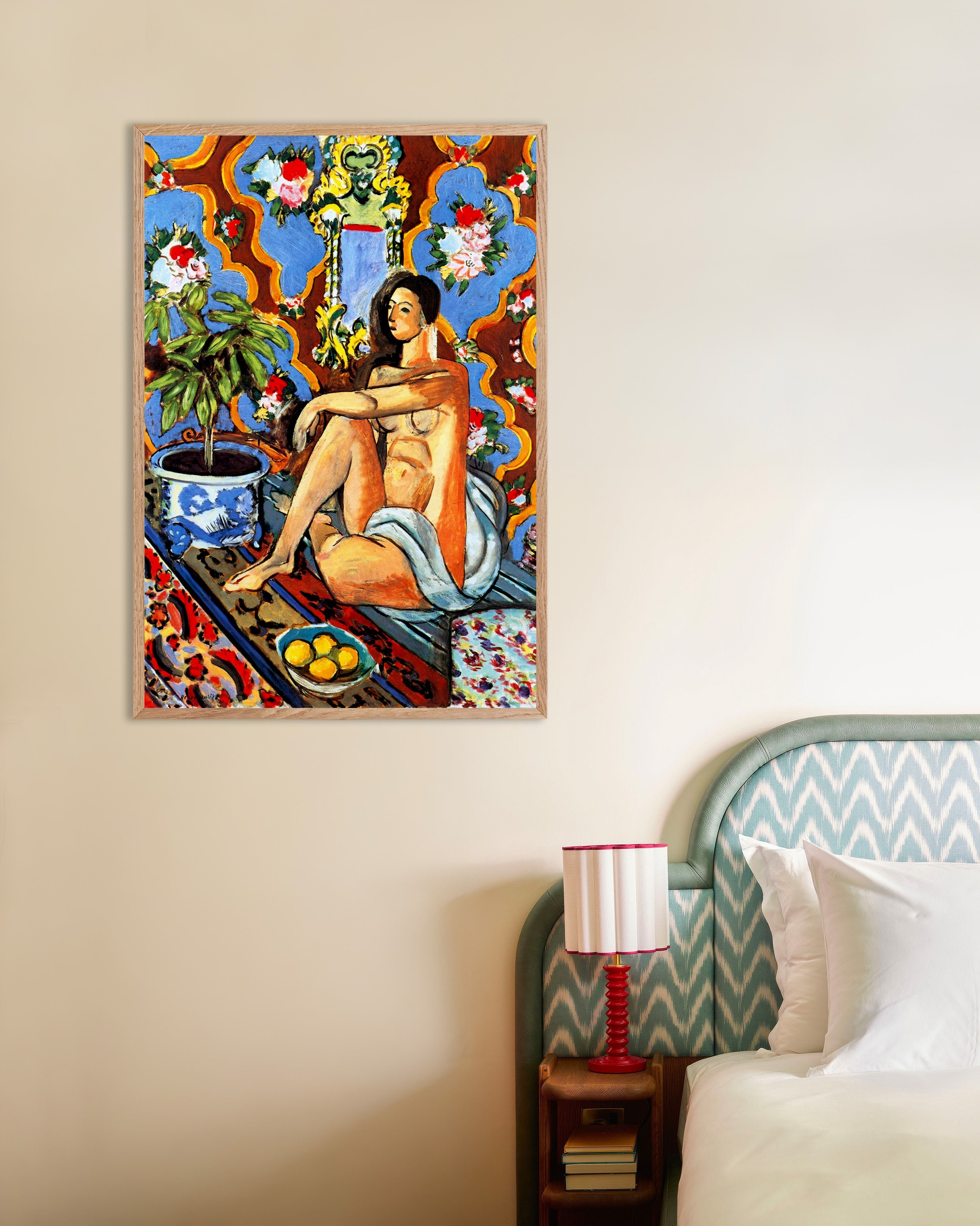 Poster of Decorative Figure on an Ornamental Background (1925) by Henri Matisse, with natural wooden frame