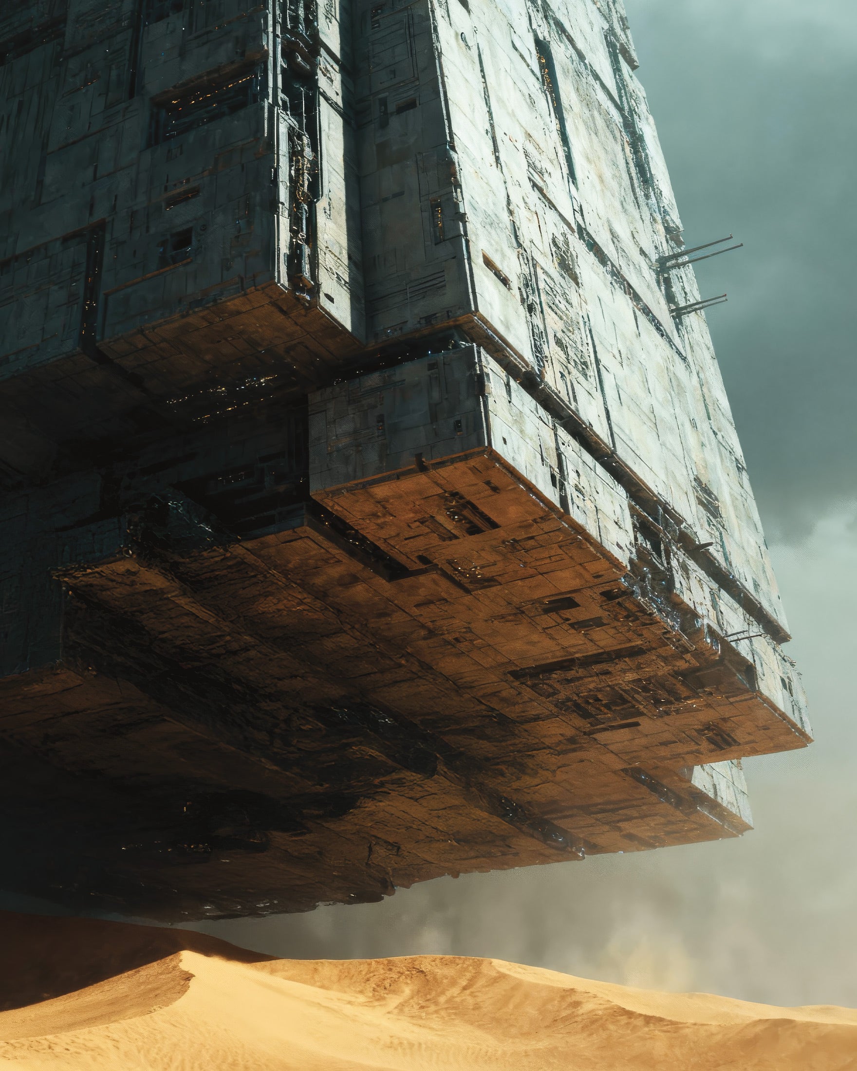 Poster Megastruttura Fluttuante, Dune, Stampe d'Arte Sci-Fi del Deserto