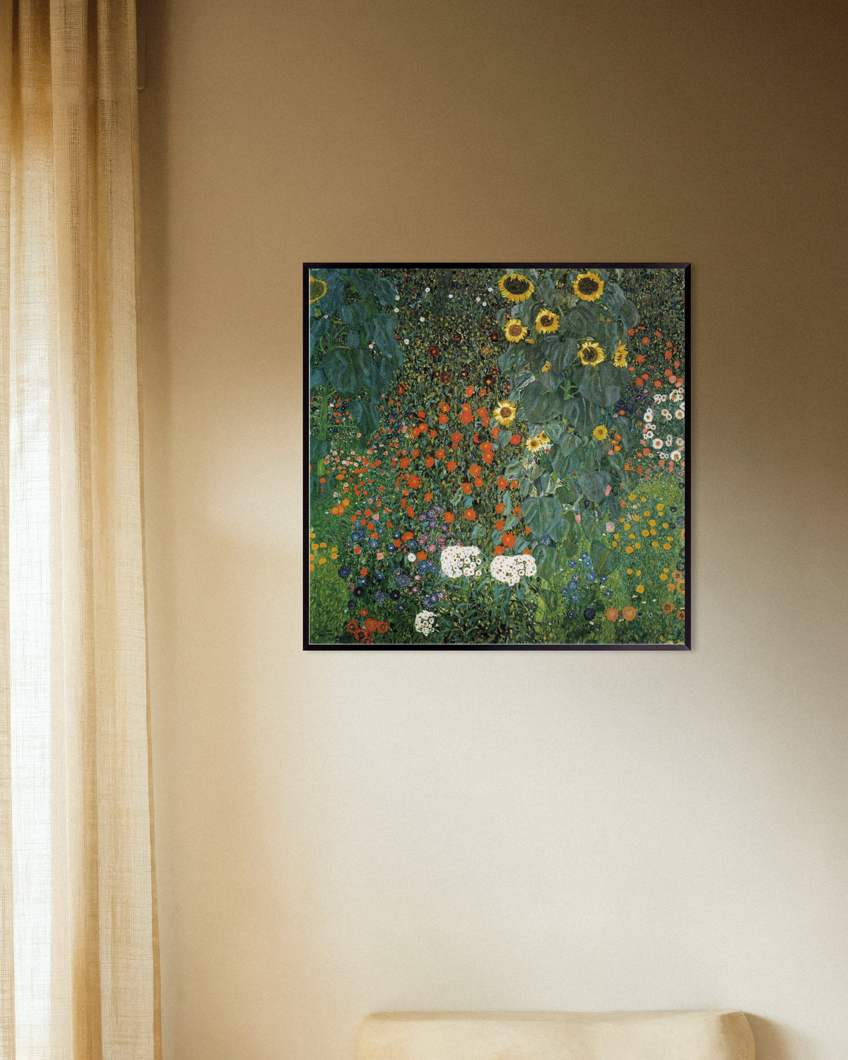 Poster Giardino di campagna con girasoli (1907) di Gustav Klimt con cornice in metallo