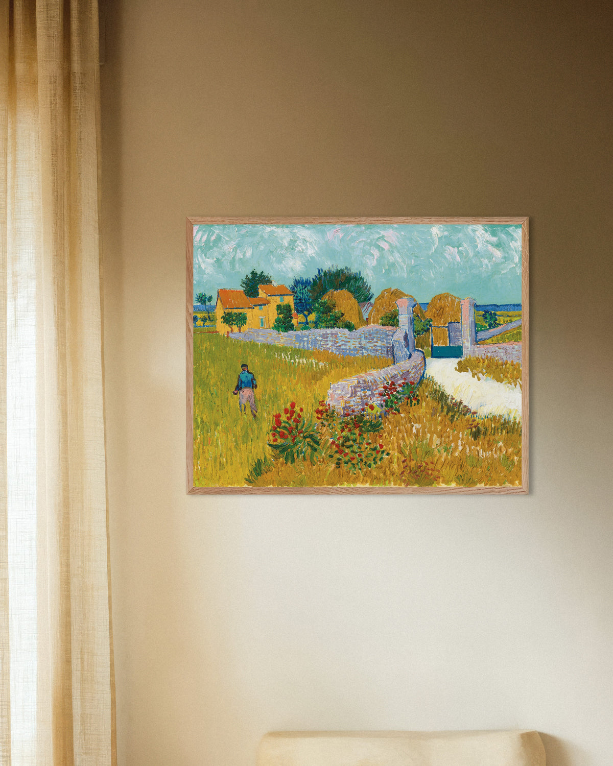 Poster di Fattoria in Provenza (1888) di Vincent van Gogh, con cornice in legno naturale