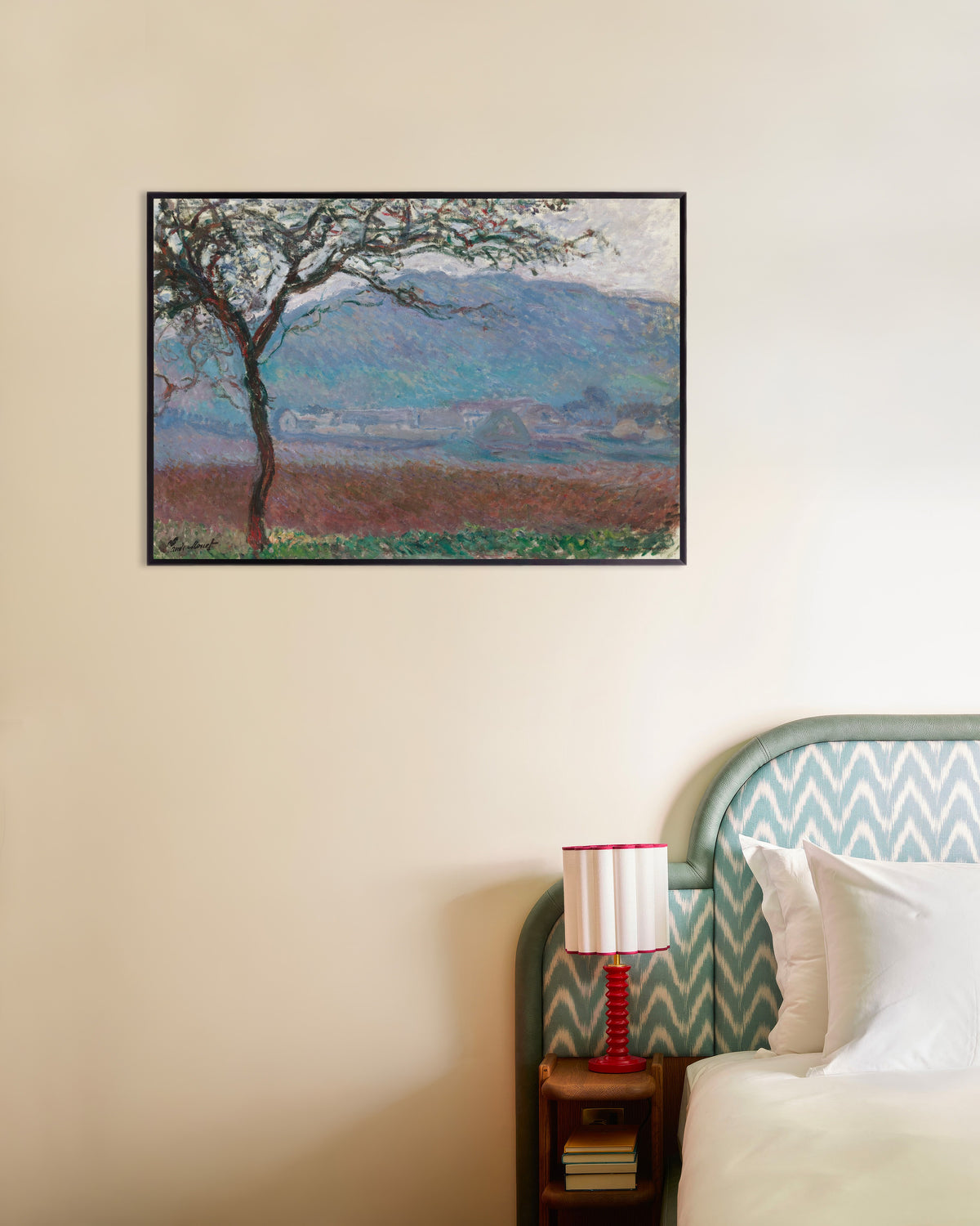 Poster Campo a Giverny (1887) di Claude Monet con cornice in metallo