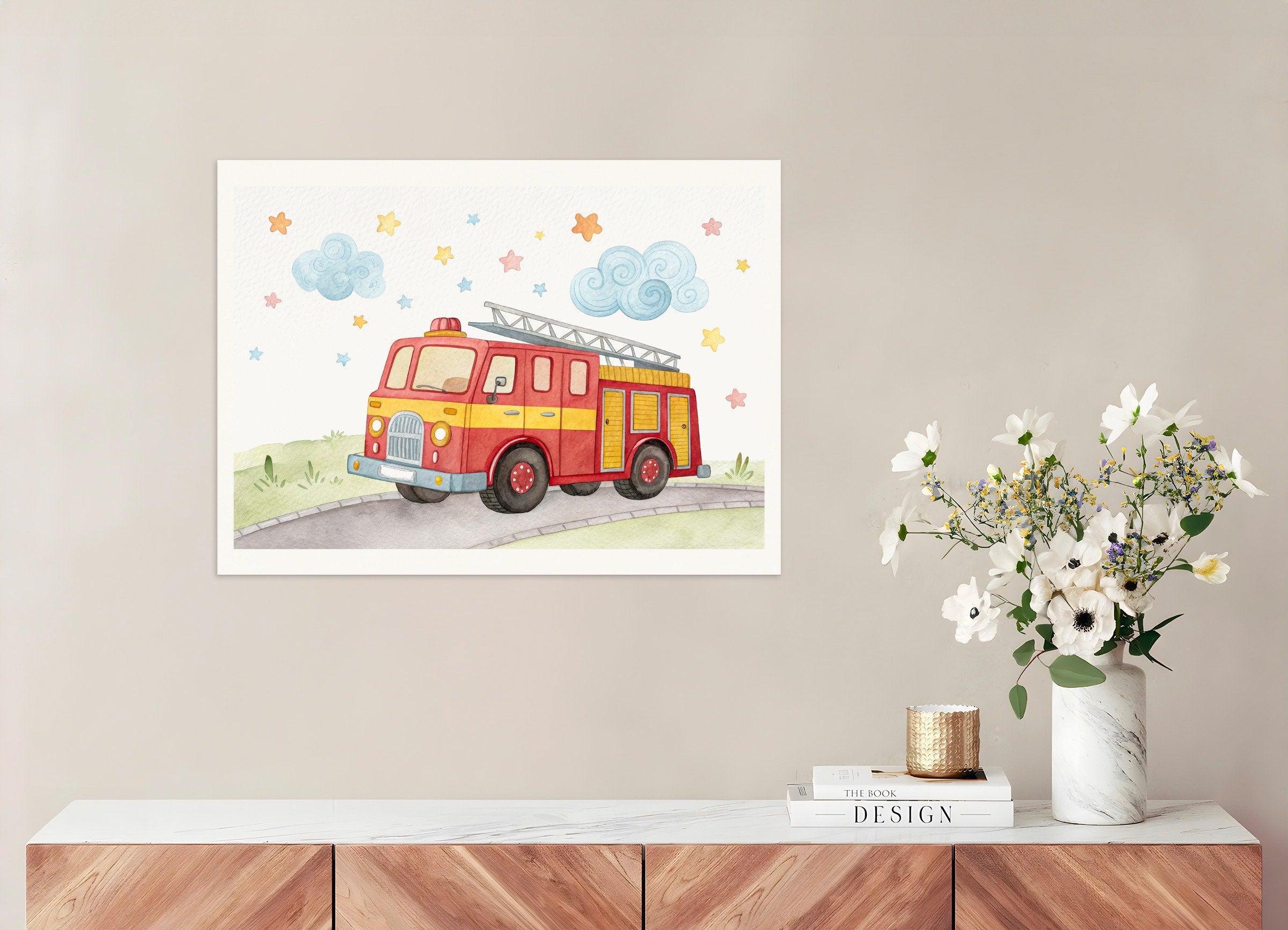 Poster of Fire Truck Poster - Boys Nursery Wall Art