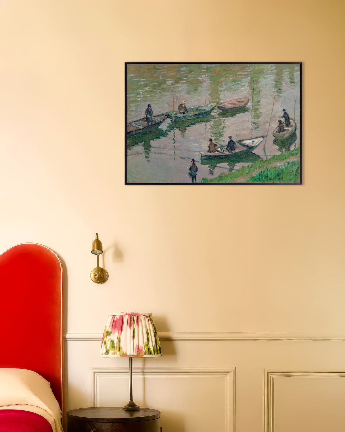 Poster Pescatori sulla Senna a Poissy (1882) di Claude Monet con cornice in metallo